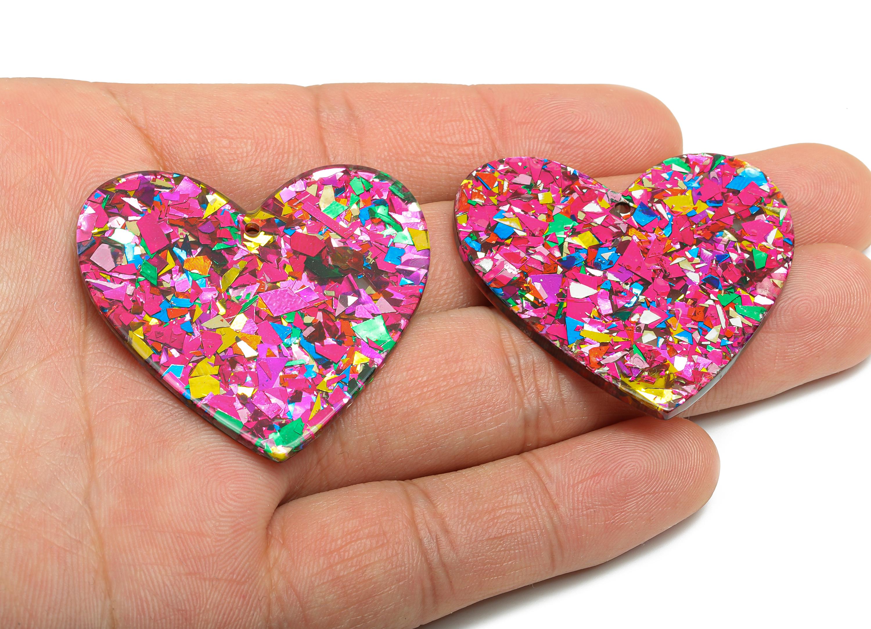 Acrylic Heart Earring Charm - Chic Multicolor Confetti Design - Handmade Craft Supply - DIY Jewelry Making - 42.7x41.4x2.4mm - AC2684-A1072 - DOMEDBAZAAR