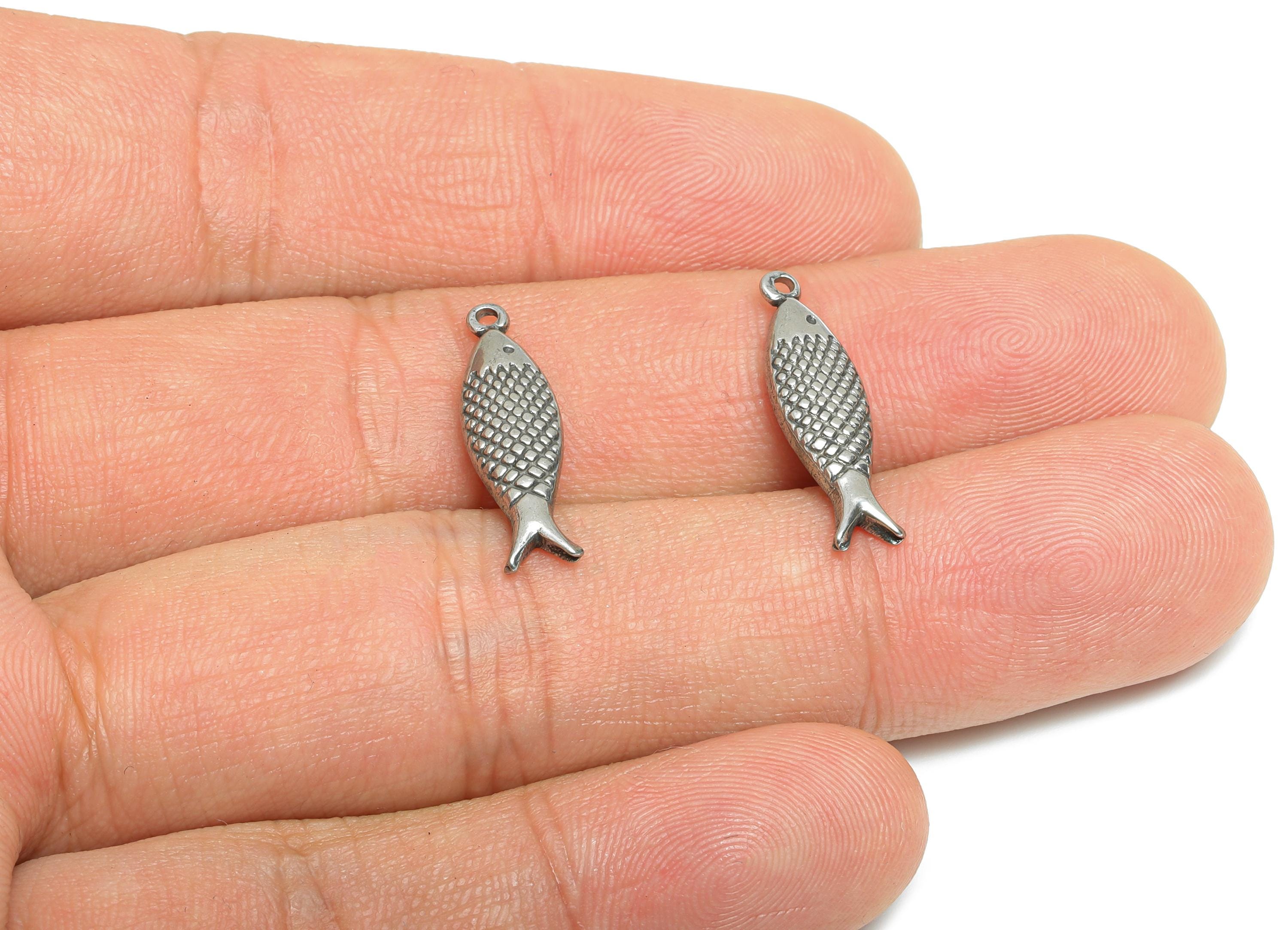 Steel Fish Charm - Modern Marine Life Heart Pendant - Textured Fish Charm for Necklace - Steel Finding - DIY Craft Making - 21x6x3mm -SS2113 - DOMEDBAZAAR
