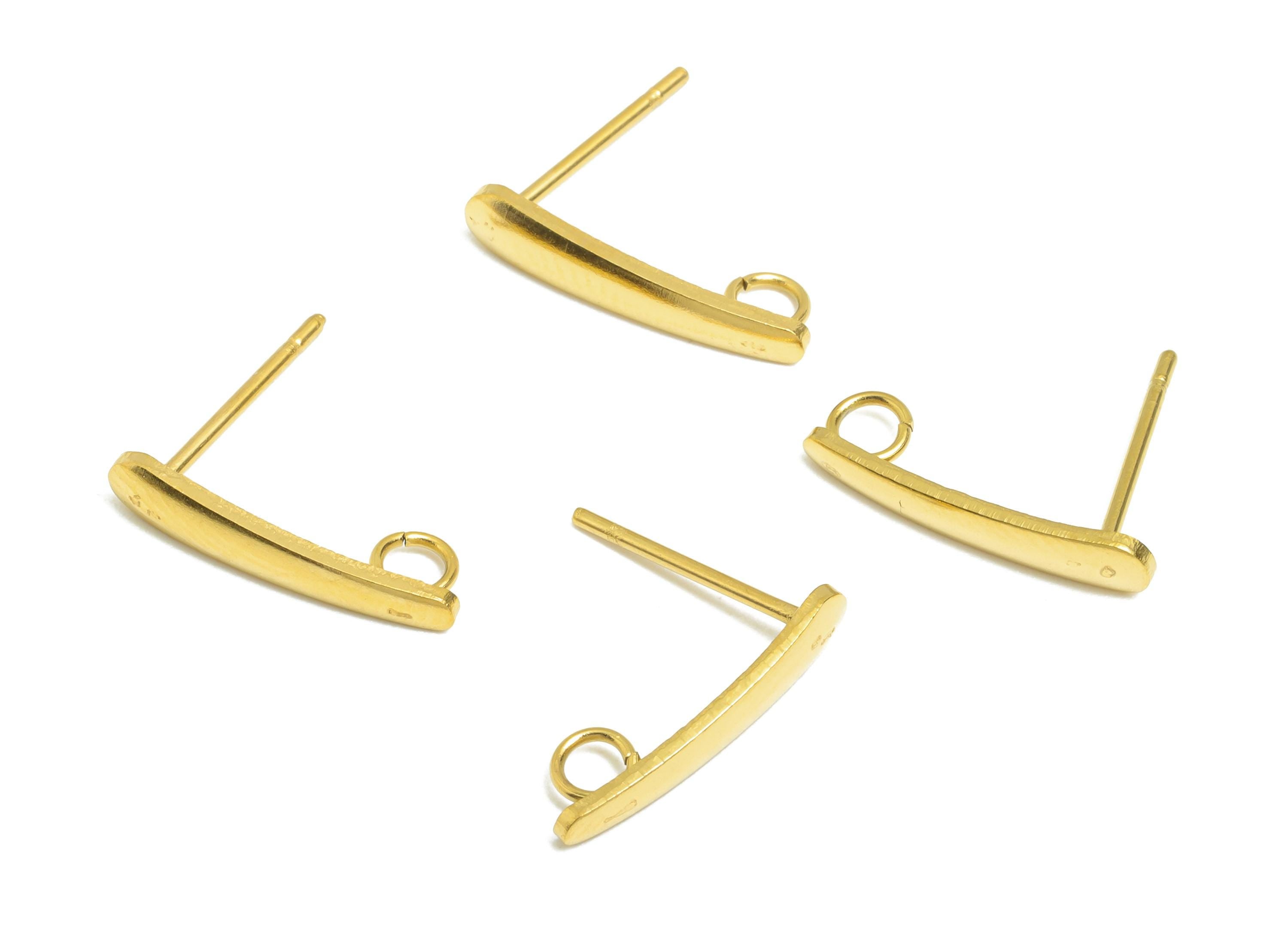 Curved Bar Stud Earring - Minimalist Earring Base - Steel Unique Bar Earrings - Gold Plating Steel - Handmade Jewelry - 15x3x0.8mm - SS1771G - DOMEDBAZAAR