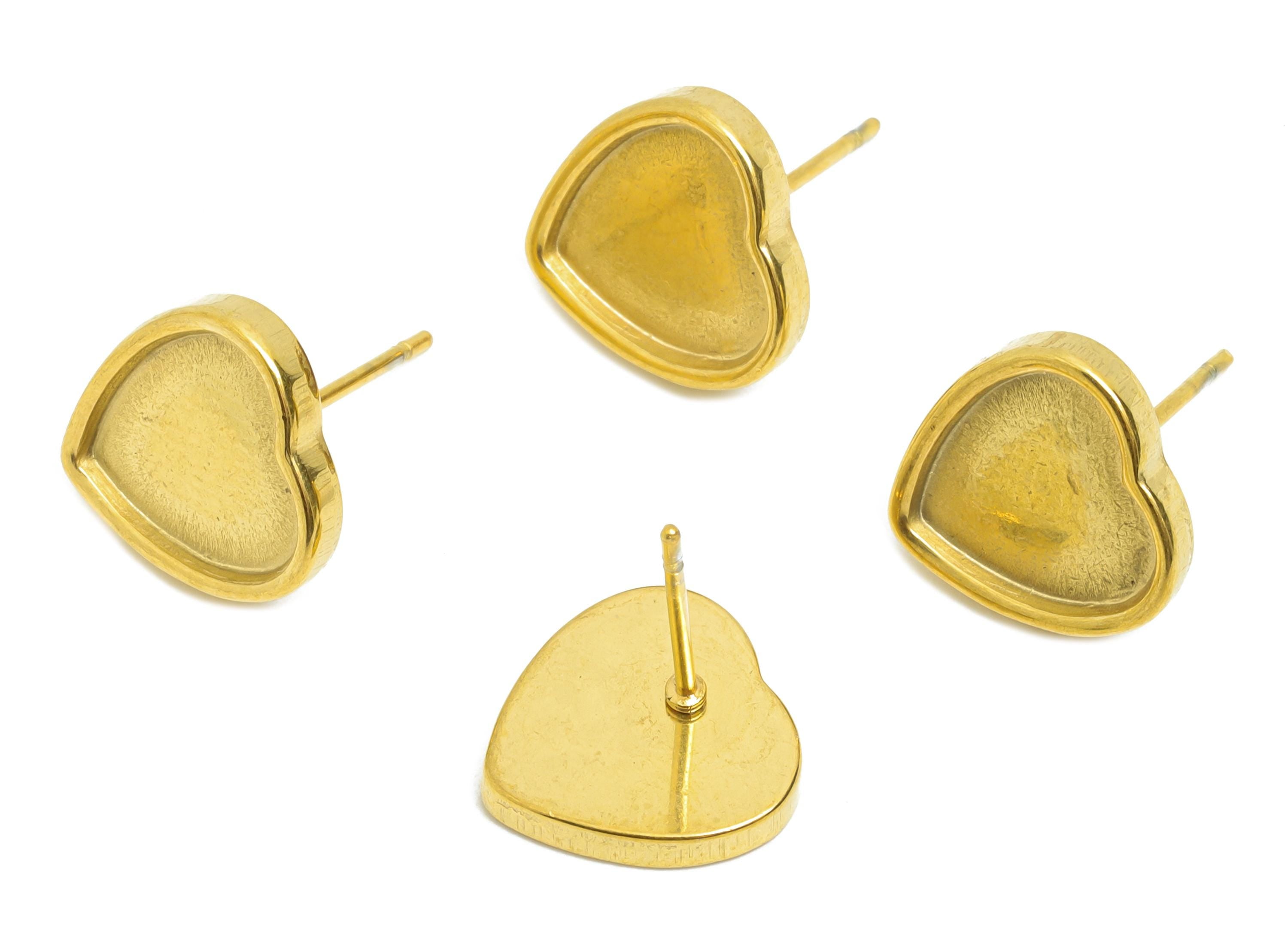 Heart Bezel Stud Earring - Steel Vintage Earring Post - Customizable Earring Setting - Earring for Personalized Creations -12x12x2mm-SS2155G - DOMEDBAZAAR