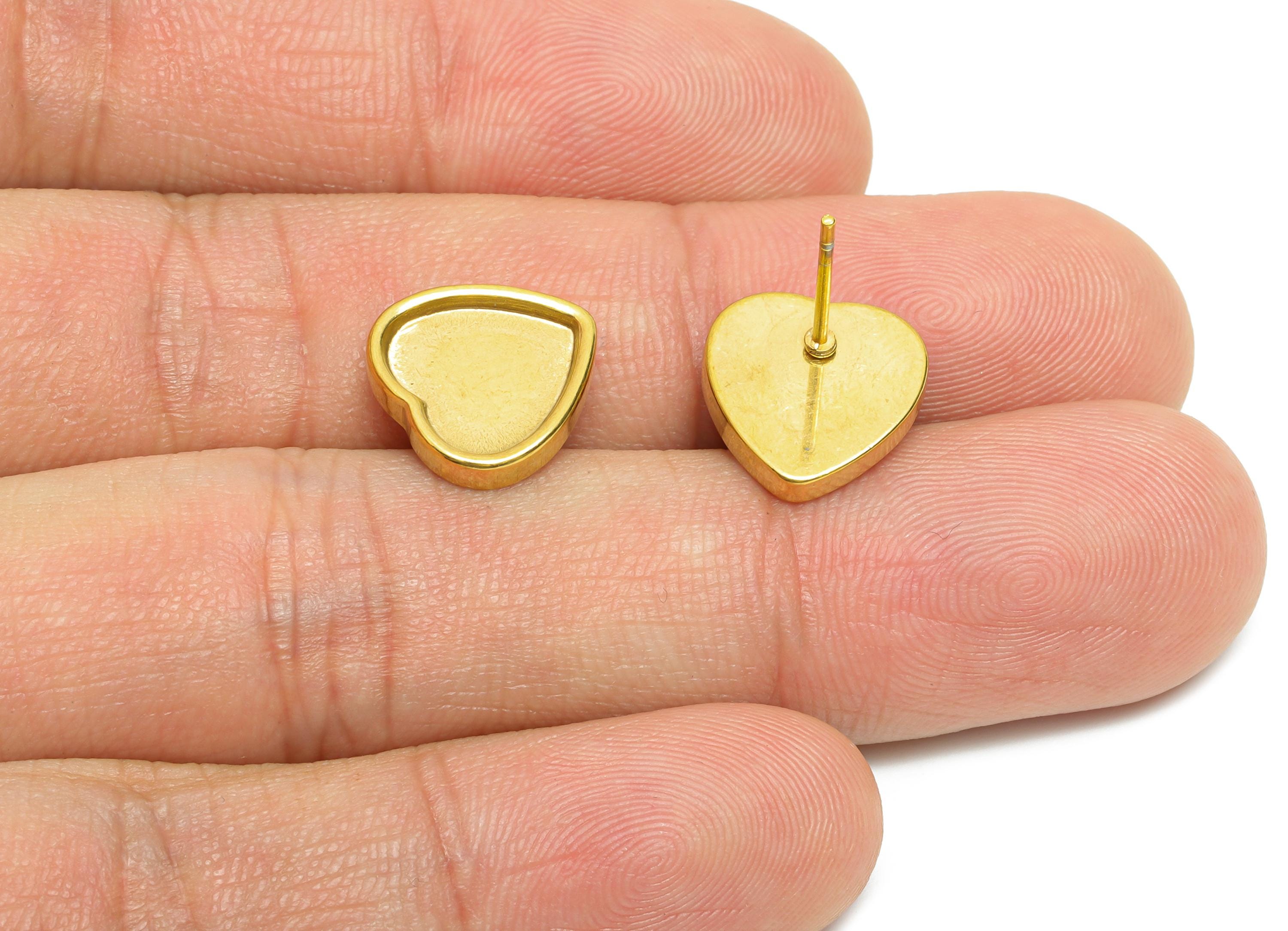 Heart Bezel Stud Earring - Steel Vintage Earring Post - Customizable Earring Setting - Earring for Personalized Creations -12x12x2mm-SS2155G - DOMEDBAZAAR