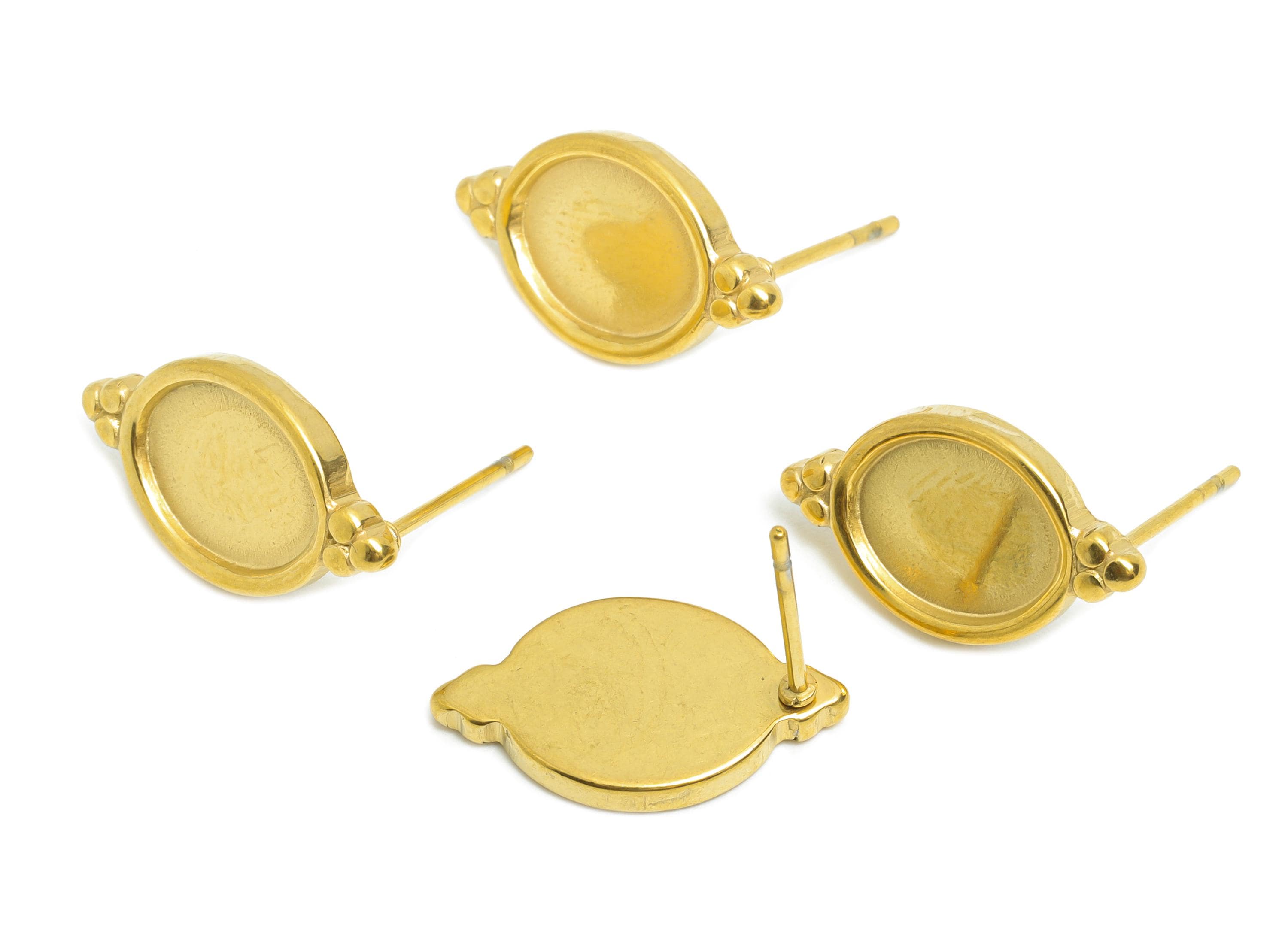 Oval Bezel Stud Earring - Steel Vintage Earring Post - Antique Jewelry Findings - Oval Cabochon Earring Setting - 17x10x2.04mm - SS2164G - DOMEDBAZAAR