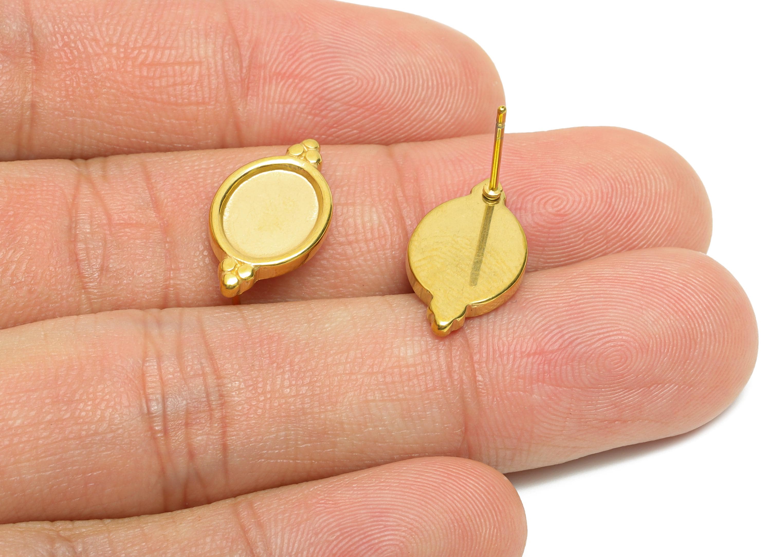 Oval Bezel Stud Earring - Steel Vintage Earring Post - Antique Jewelry Findings - Oval Cabochon Earring Setting - 17x10x2.04mm - SS2164G - DOMEDBAZAAR