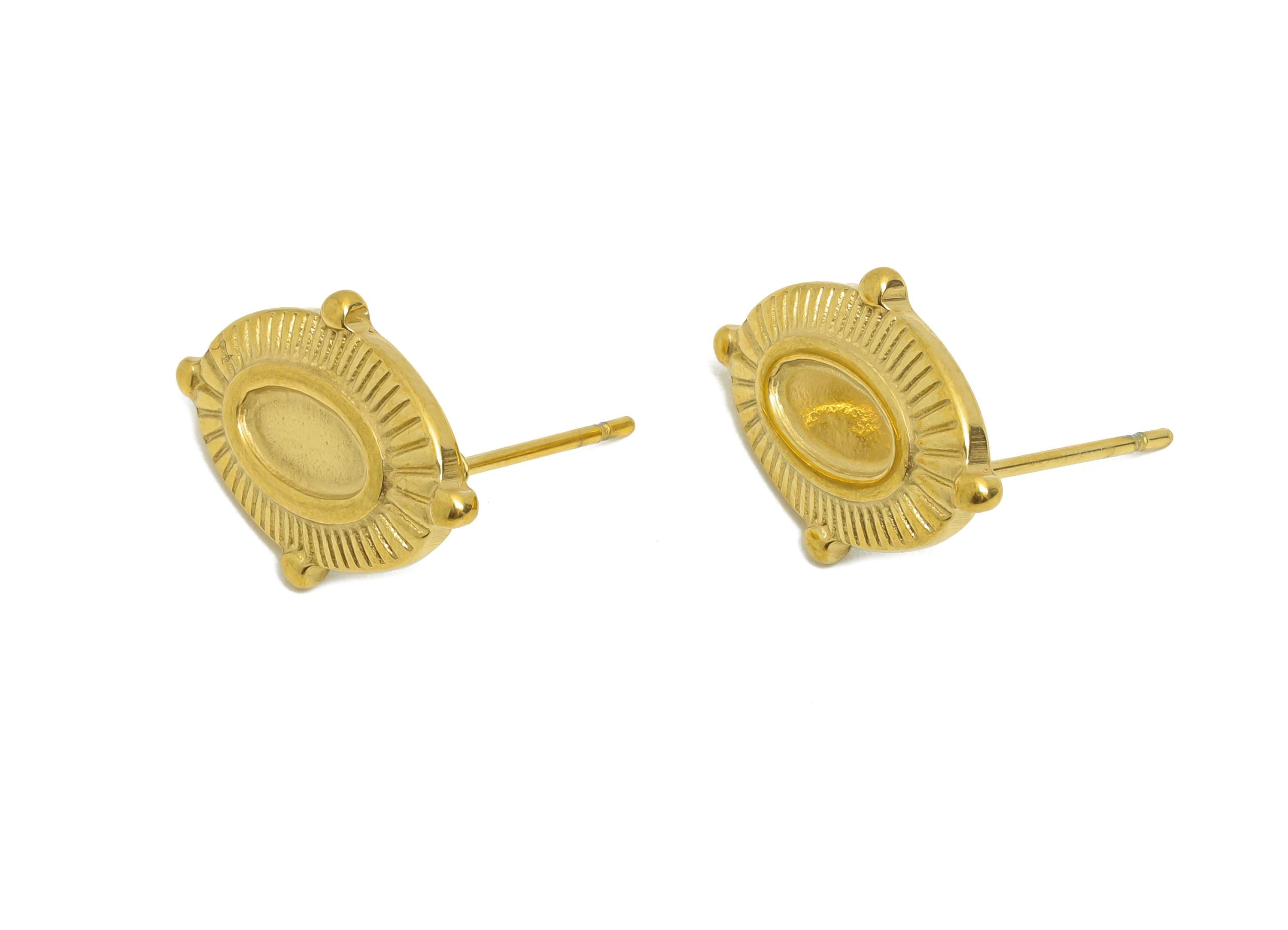 Oval Bezel Stud Earring - Steel Vintage Earring Post - Boho Chic Earring Component - Oval Cabochon Earring Setting - 17x12x2.24mm - SS2180G - DOMEDBAZAAR