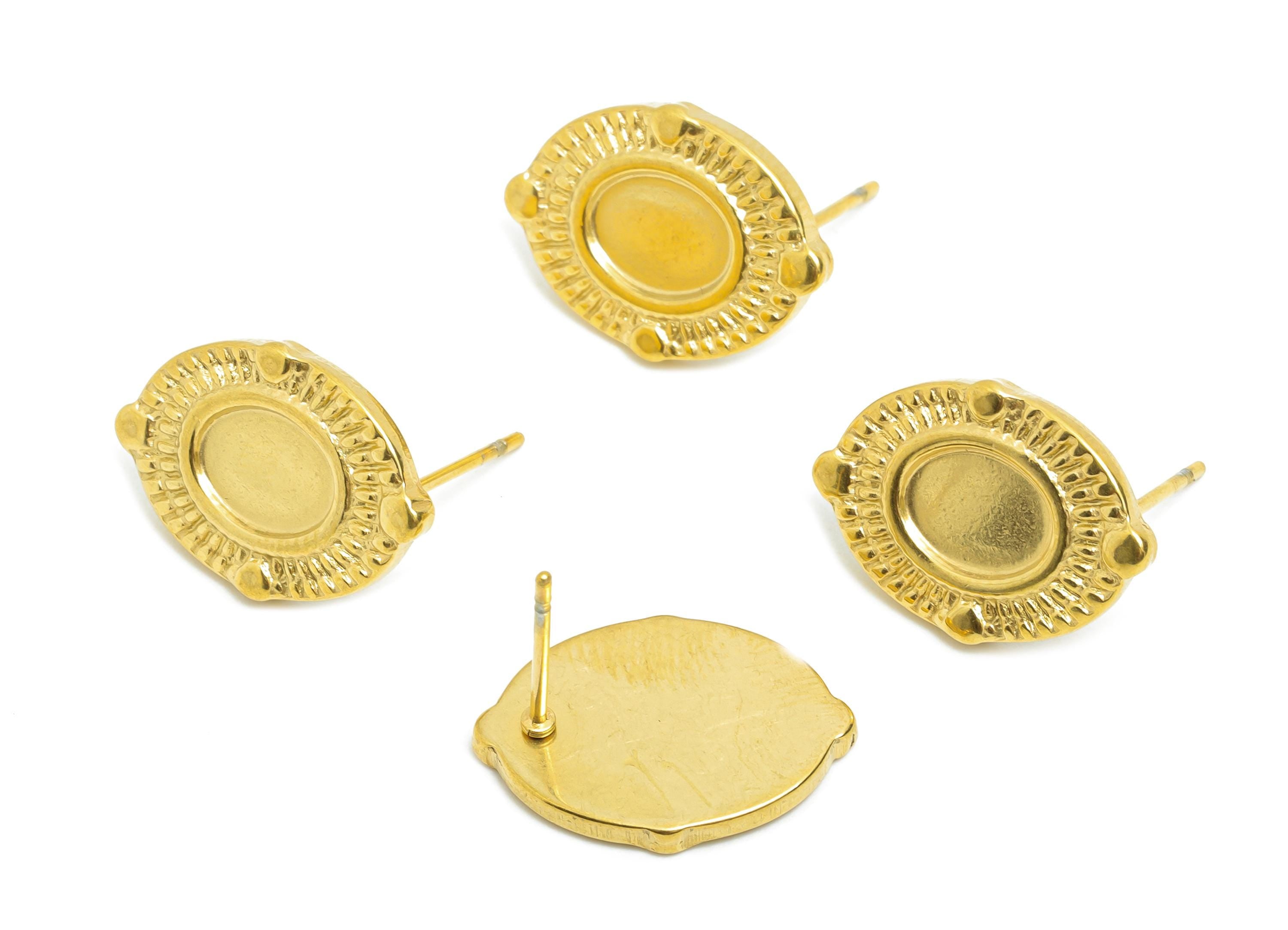 Oval Bezel Stud Earring - Steel Vintage Earring Post - Handmade Southwestern Jewelry - Oval Cabochon Earring Setting - 18x13x2mm - SS2178G - DOMEDBAZAAR