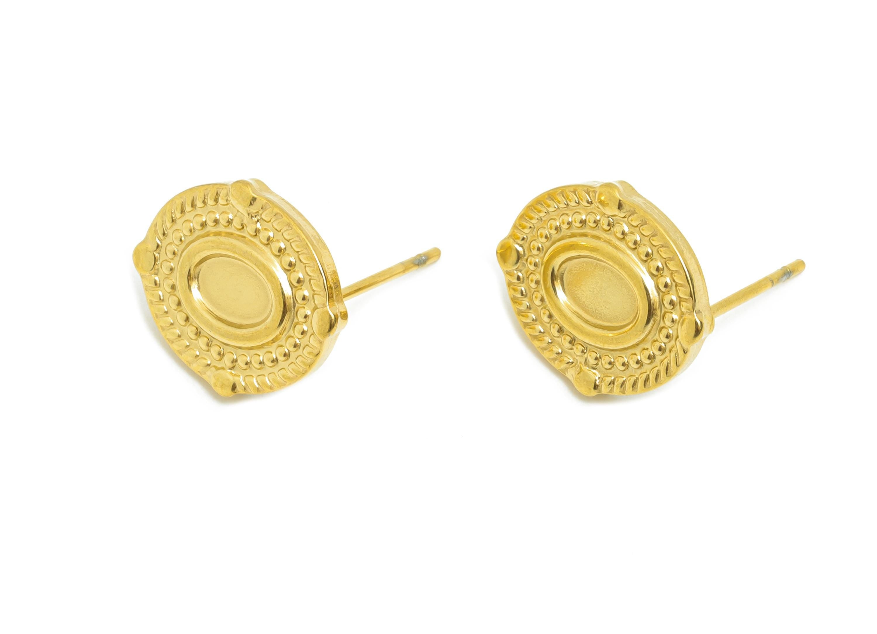 Oval Bezel Stud Earring - Steel Vintage Earring Post - Boho Chic Earring Component - Oval Cabochon Earring Setting - 15x12x2.18mm - SS2182G - DOMEDBAZAAR