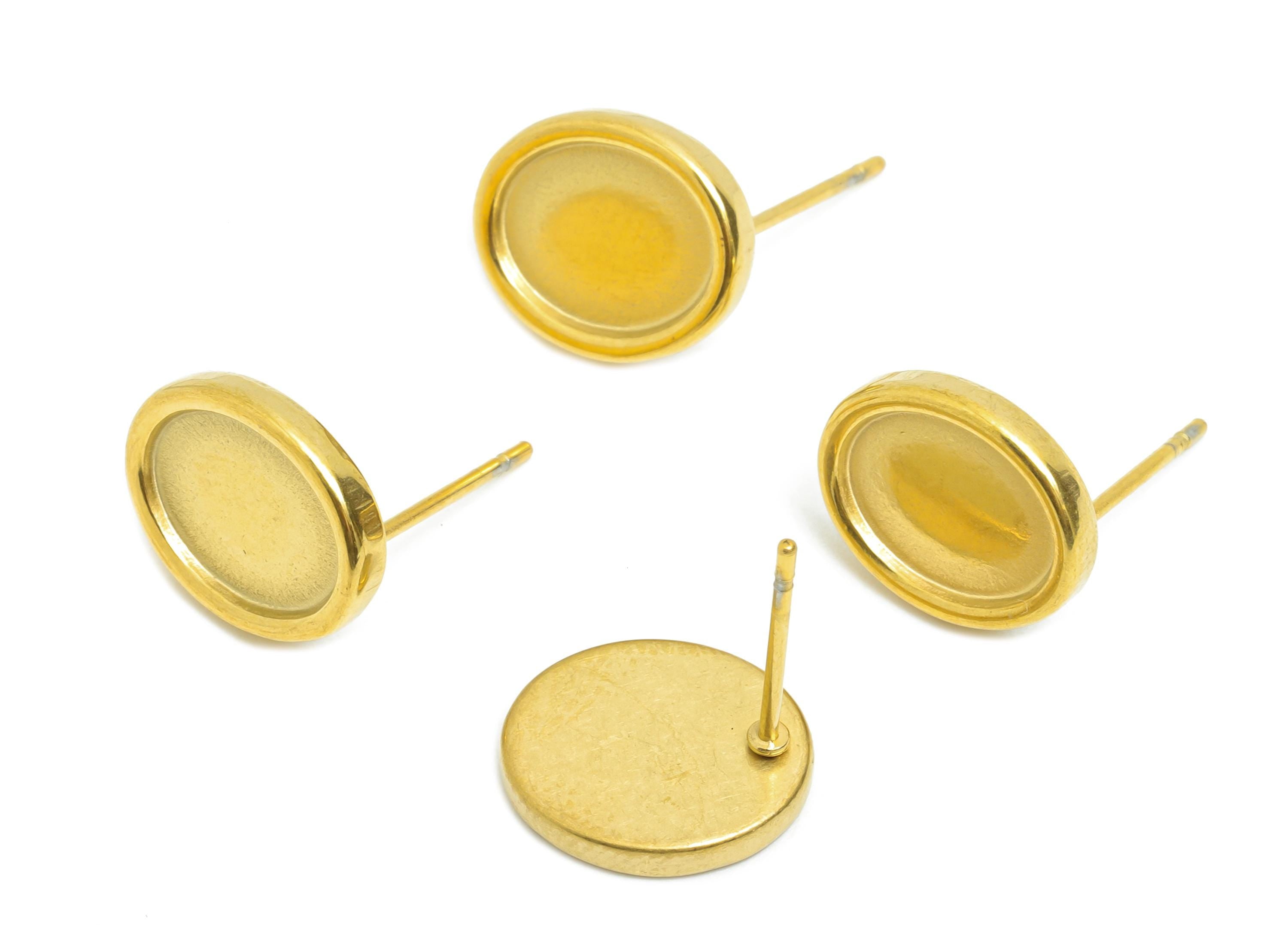 Oval Bezel Stud Earring - Steel Vintage Earring Post - Boho Chic Geometry Earring - Oval Cabochon Earring Setting - 12x10x2.12mm - SS2148G - DOMEDBAZAAR