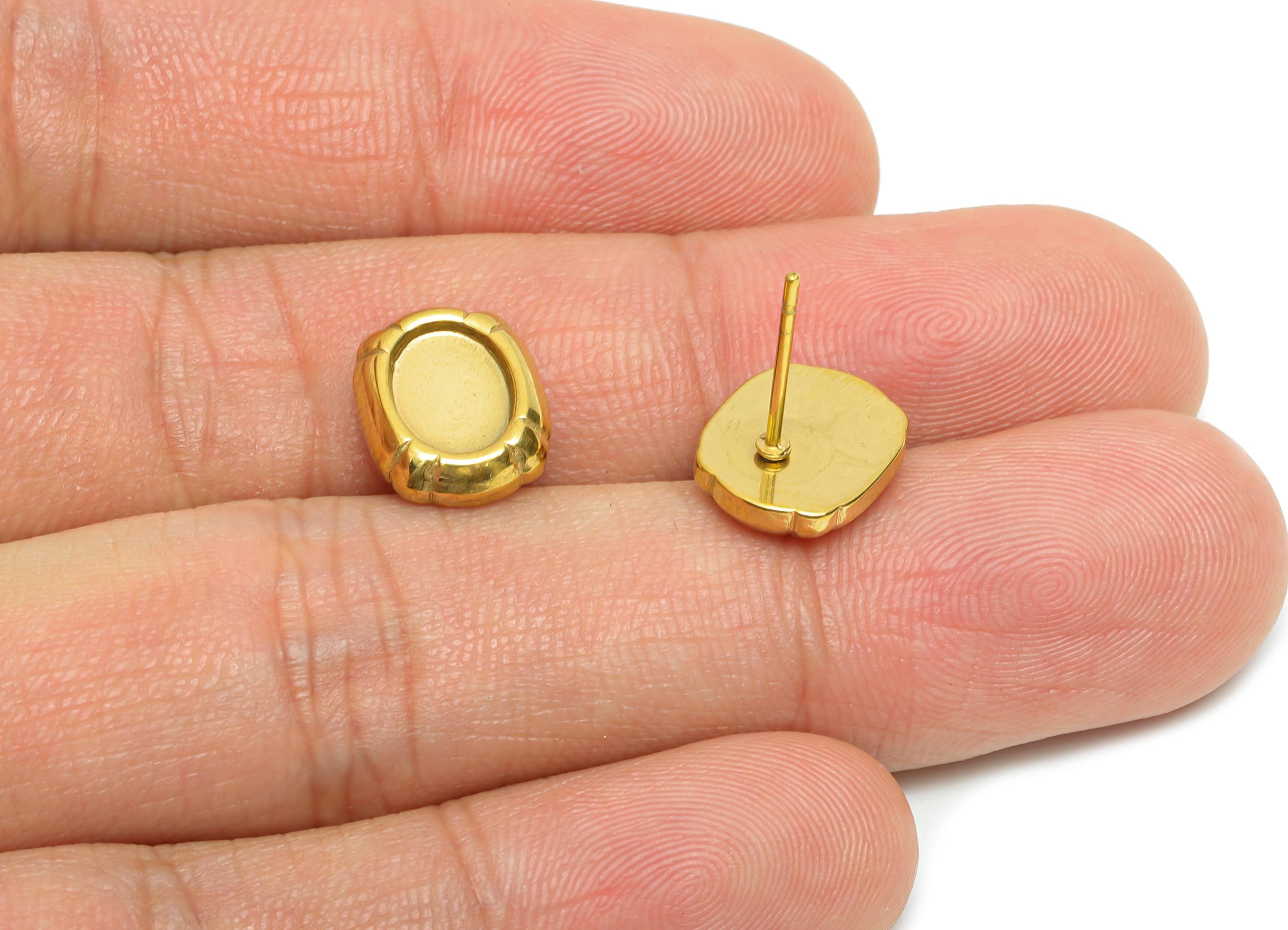Oval Bezel Stud Earring - Steel Vintage Earring Post - Antique Jewelry Findings - Tiny Oval Stud Earring Settings - 11x9x2.7mm - SS2168G - DOMEDBAZAAR