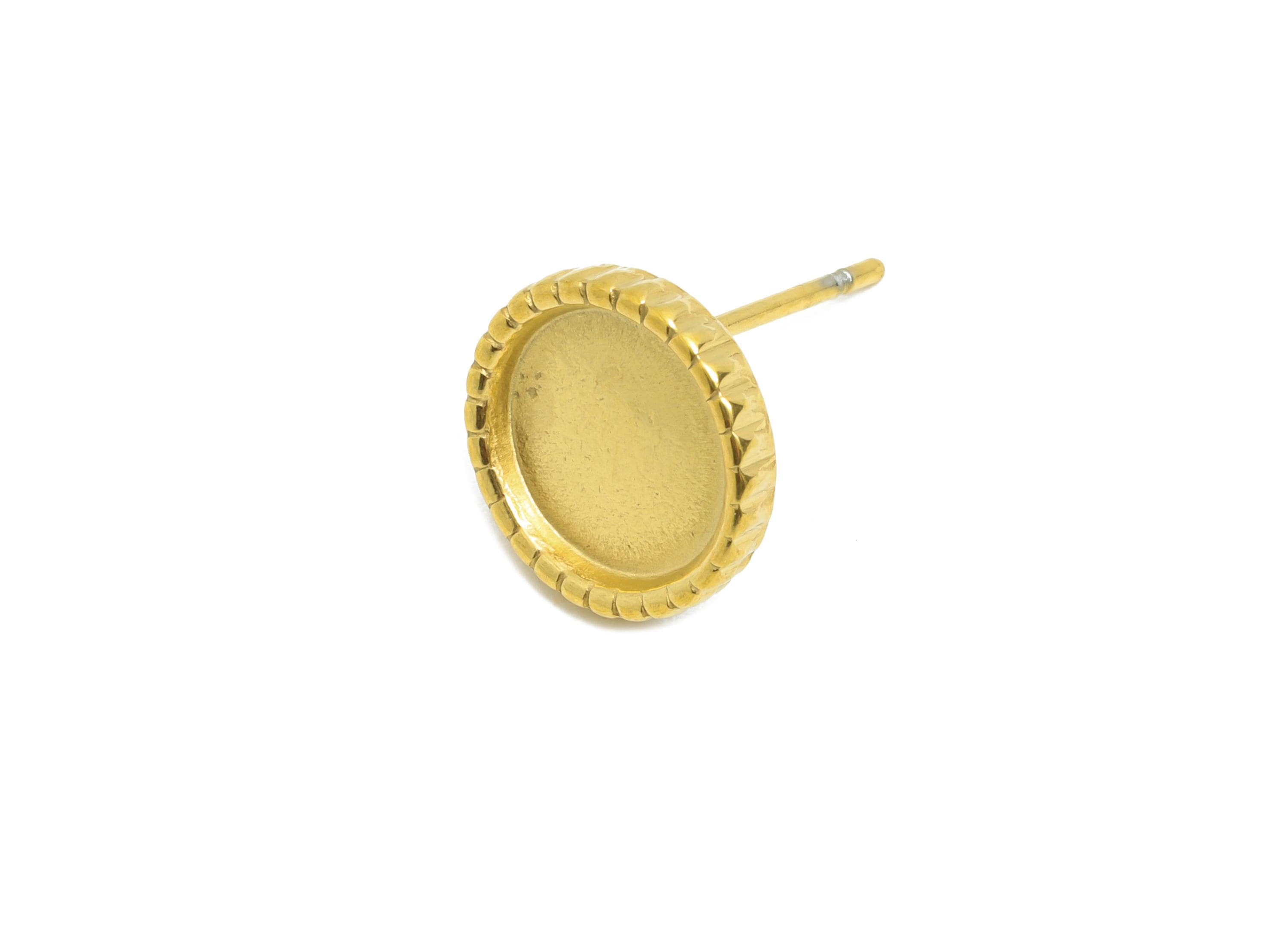 Steel Bezel Stud Earring - Steel Vintage Earring Post - Blank Bezel for Customization Jewelry - DIY Resin Earring Setting -10x10x2mm-SS2152G - DOMEDBAZAAR