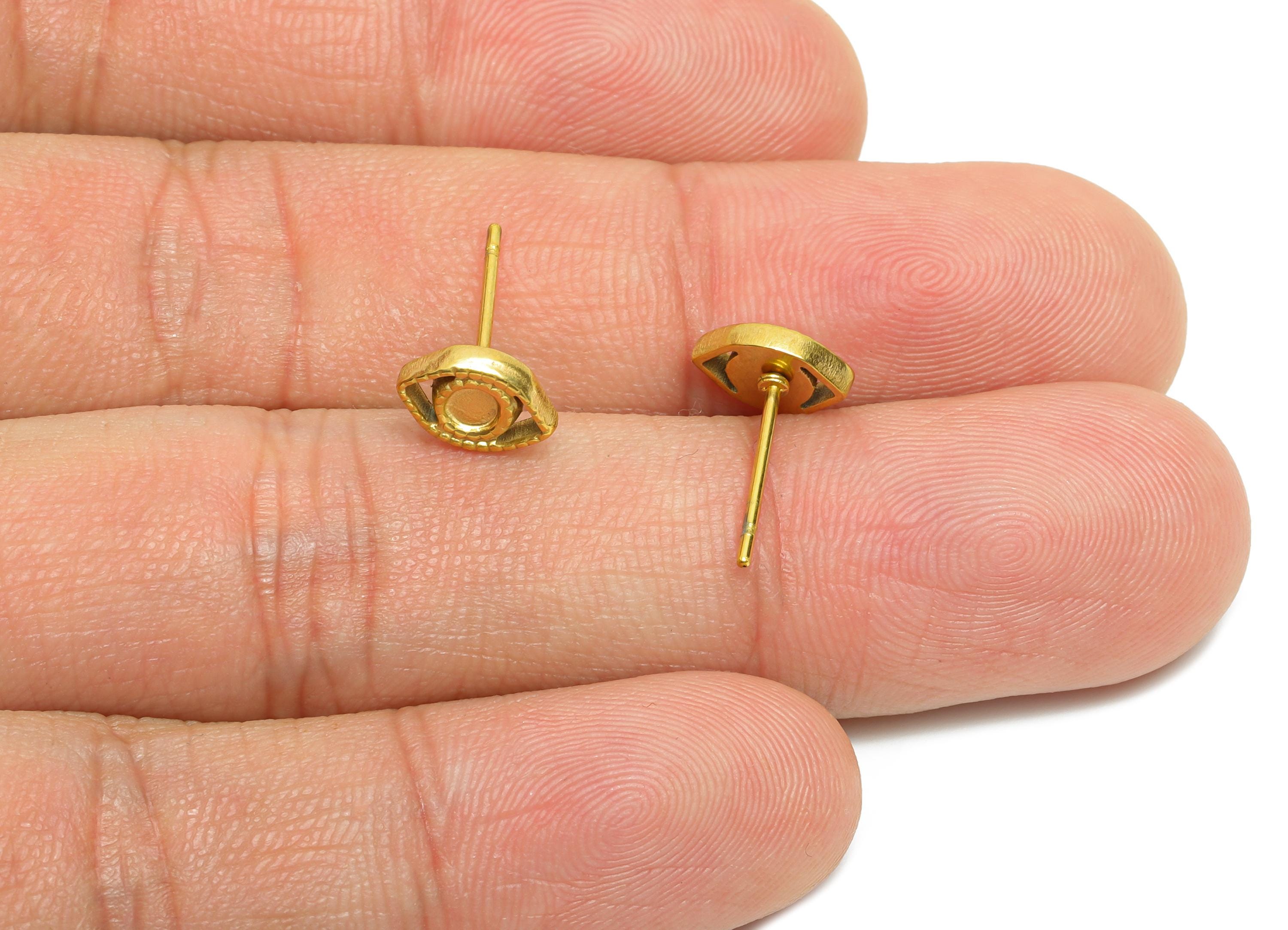 Stainless Steel Evil Eye Studs - Mystic Eye Earring Posts - Unique Mini Eye Earring Studs - Vintage Steel Jewelry - 8.57x6x1.68mm - SS2150G - DOMEDBAZAAR