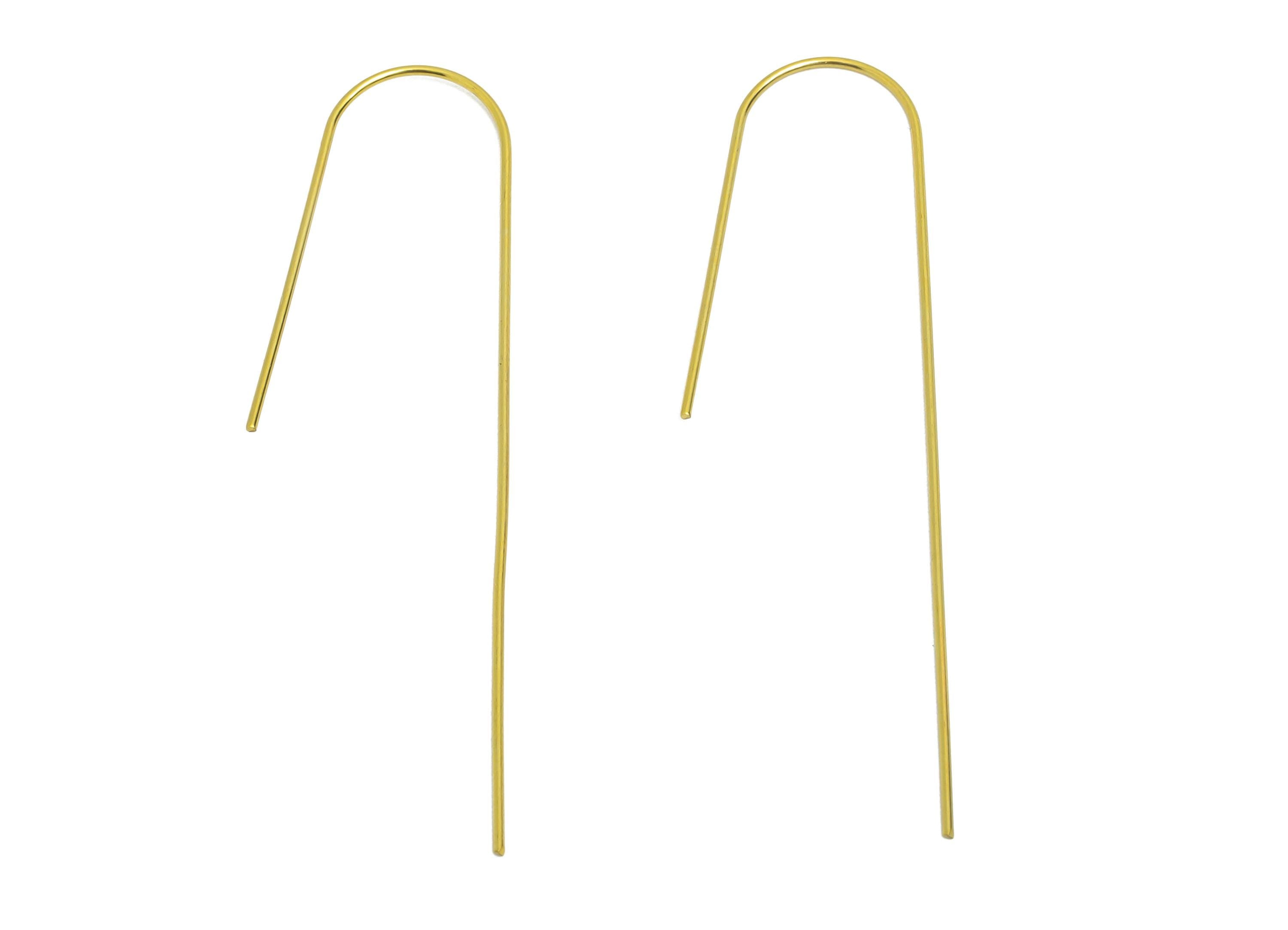 Long Gold Ear Thread Hook - Brass Hammered Earring Wire - - Geometry Wire Hook Earring - Simple Earring Hook Jewelry - 56x15x0.7mm - PP11258 - DOMEDBAZAAR
