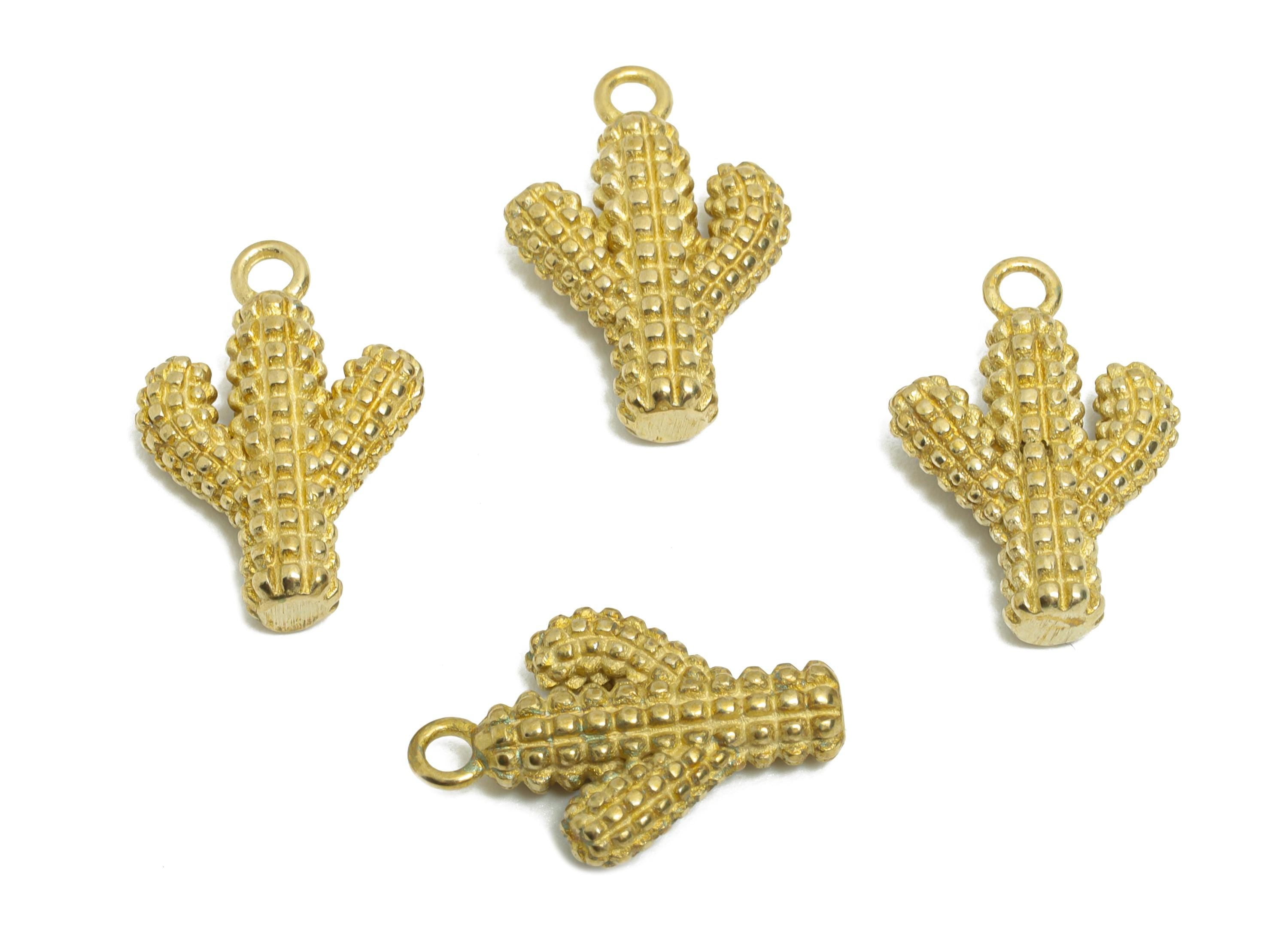 Brass Cactus Charm - Raw Brass Saguaro Cactus Necklace Pendant - Brass Boho Tiny Cactus Pendant for DIY Jewelry - 15x10x3.58mm - PP11241 - DOMEDBAZAAR