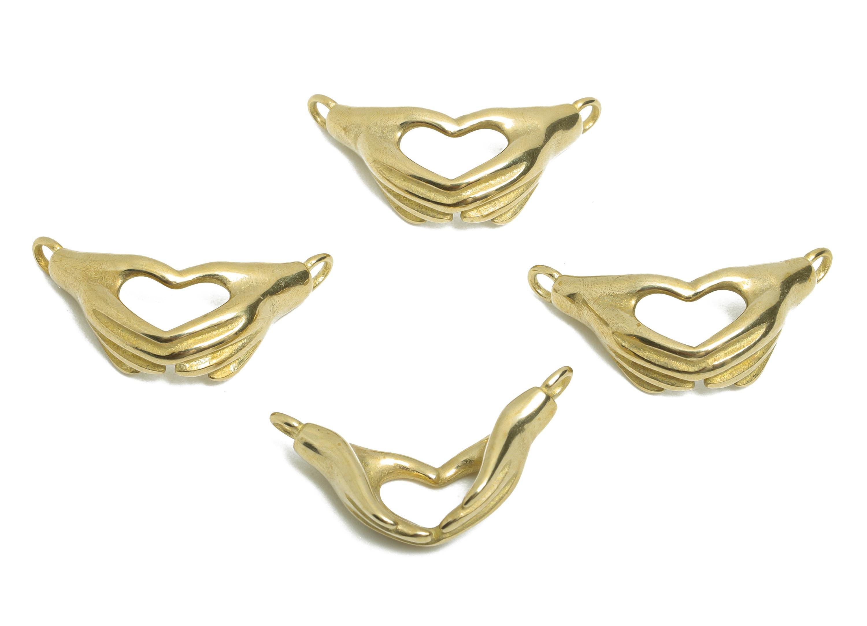 Brass Hands Holding Heart Connector - Raw Brass Romantic Gold Bracelet Link - Brass Friendship Hands Jewelry Connector - 21x11x1mm - PP11230 - DOMEDBAZAAR