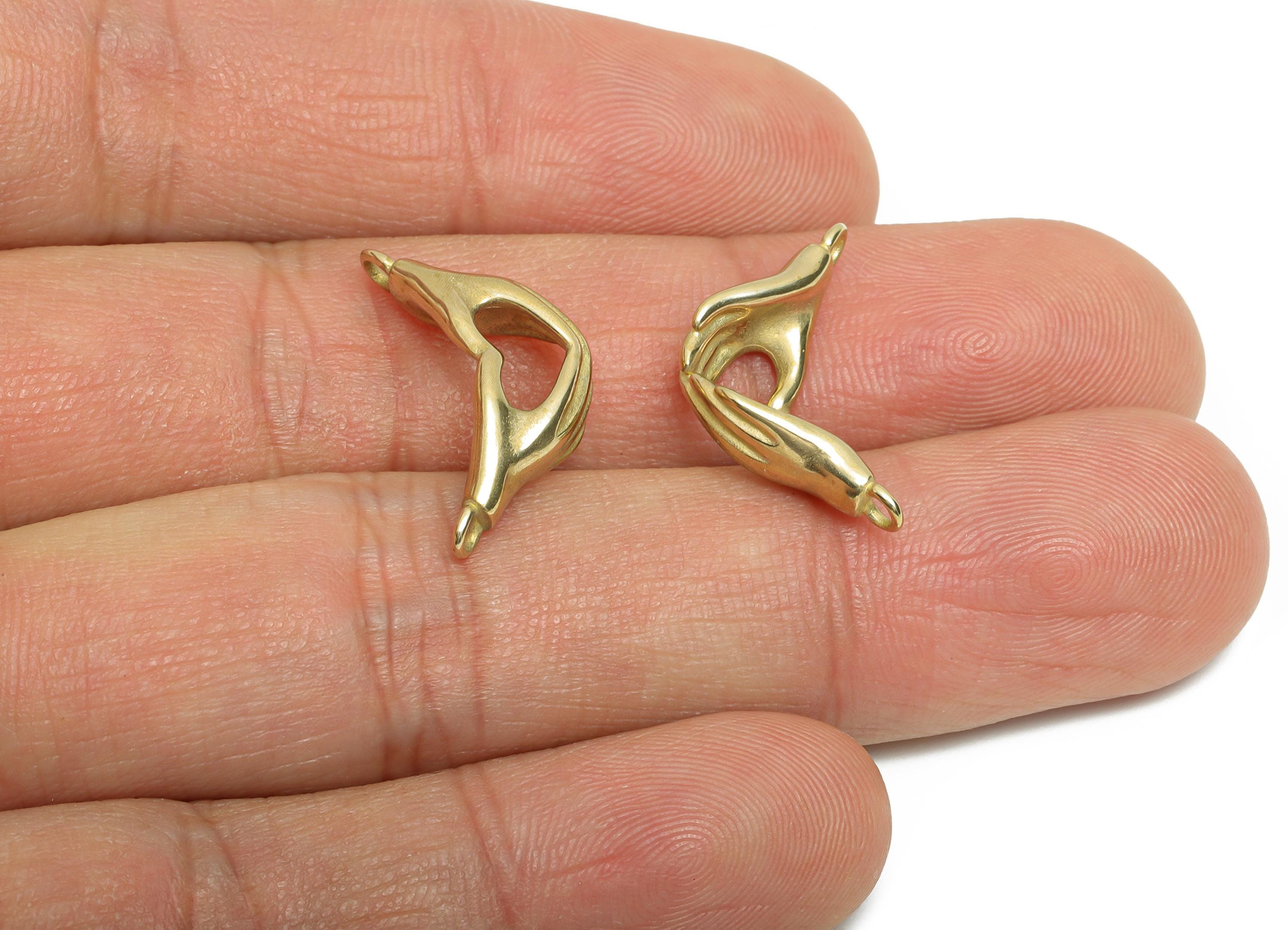 Brass Hands Holding Heart Connector - Raw Brass Romantic Gold Bracelet Link - Brass Friendship Hands Jewelry Connector - 21x11x1mm - PP11230 - DOMEDBAZAAR