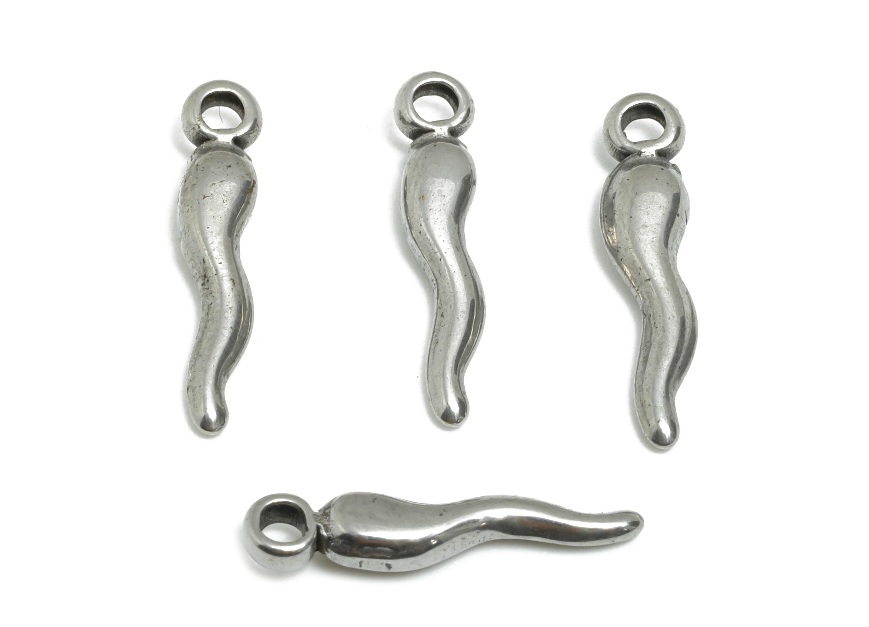 Steel Cornicello Earring Charm - Italian Horn Pendant - Stainless Steel Protective Amulet - 304 Stainless Steel - 17x3x1.73mm - SS2116 - DOMEDBAZAAR