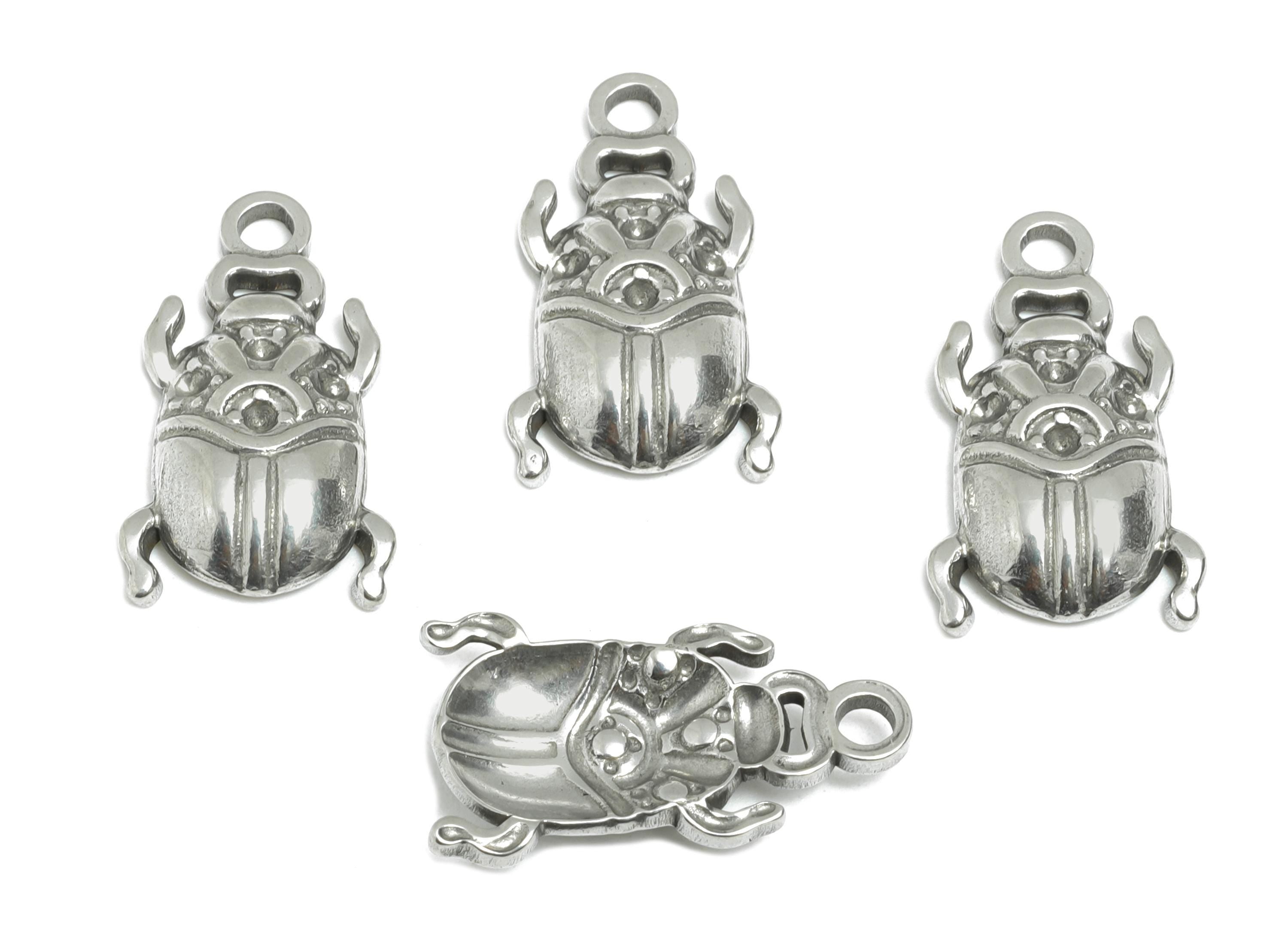 Stainless Steel Beetle Charms - Textured Insect Pendant for Bracelet - DIY Jewelry Component - Steel Findings - 17.35x10x2.76mm - SS2103 - DOMEDBAZAAR