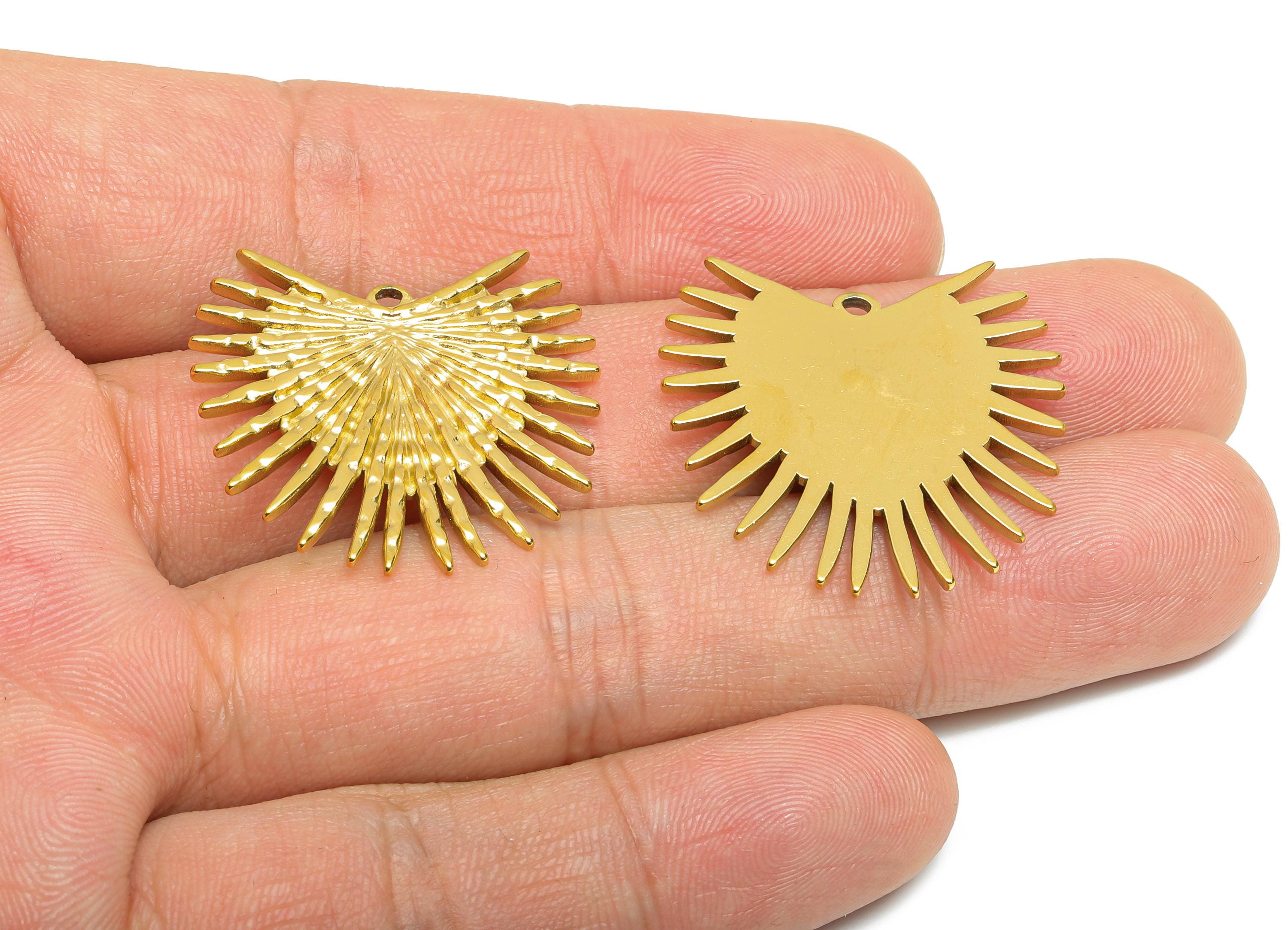 Steel Radiant Sunburst Pendant - Steel Sunshine Charm - Vintage Spiritual Sunburst Amulet - Gold Tone Plating - 28x28x1.57mm - SS2099G - DOMEDBAZAAR