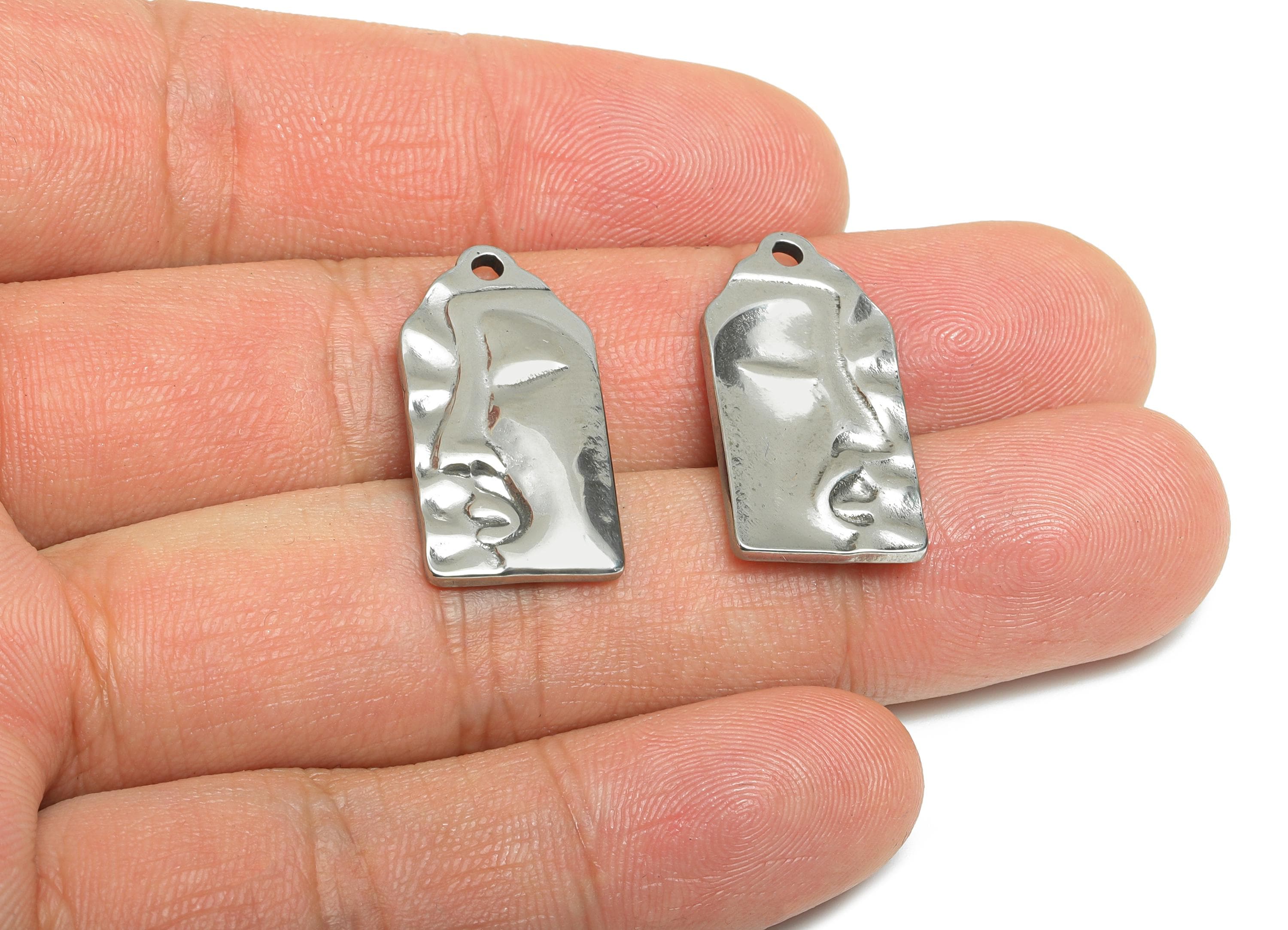 Abstract Face Pendant - Modern Art Face Pendant for Necklace - Geometric Silver Color Face Charm - Stainless Steel - 25x12x2.13mm - SS2109 - DOMEDBAZAAR
