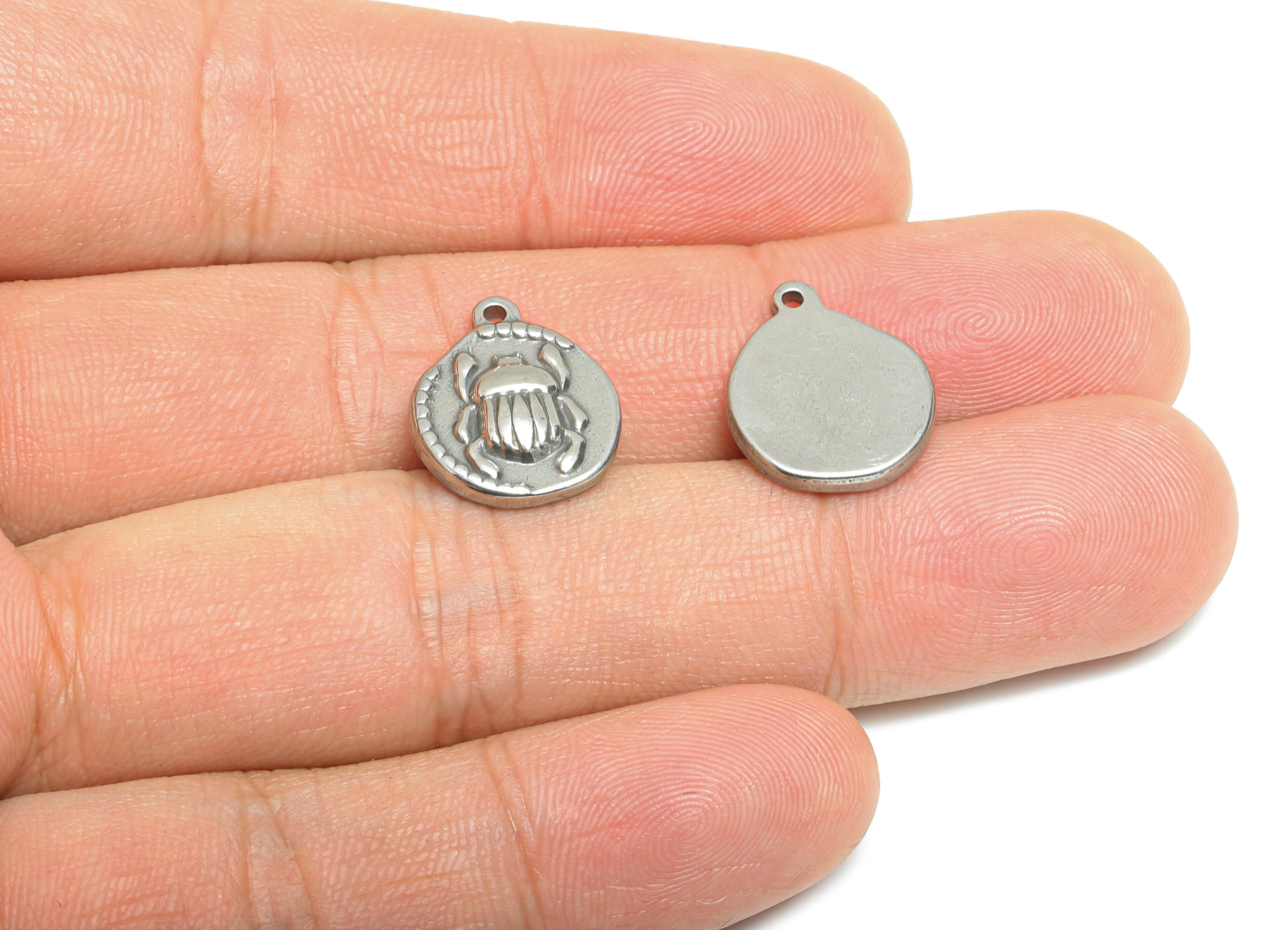 Stainless Steel Beetle Charms - Round Insect Pendant for Bracelet - DIY Jewelry Component - Steel Findings - 16.28x13.33x3.08mm - SS2107 - DOMEDBAZAAR