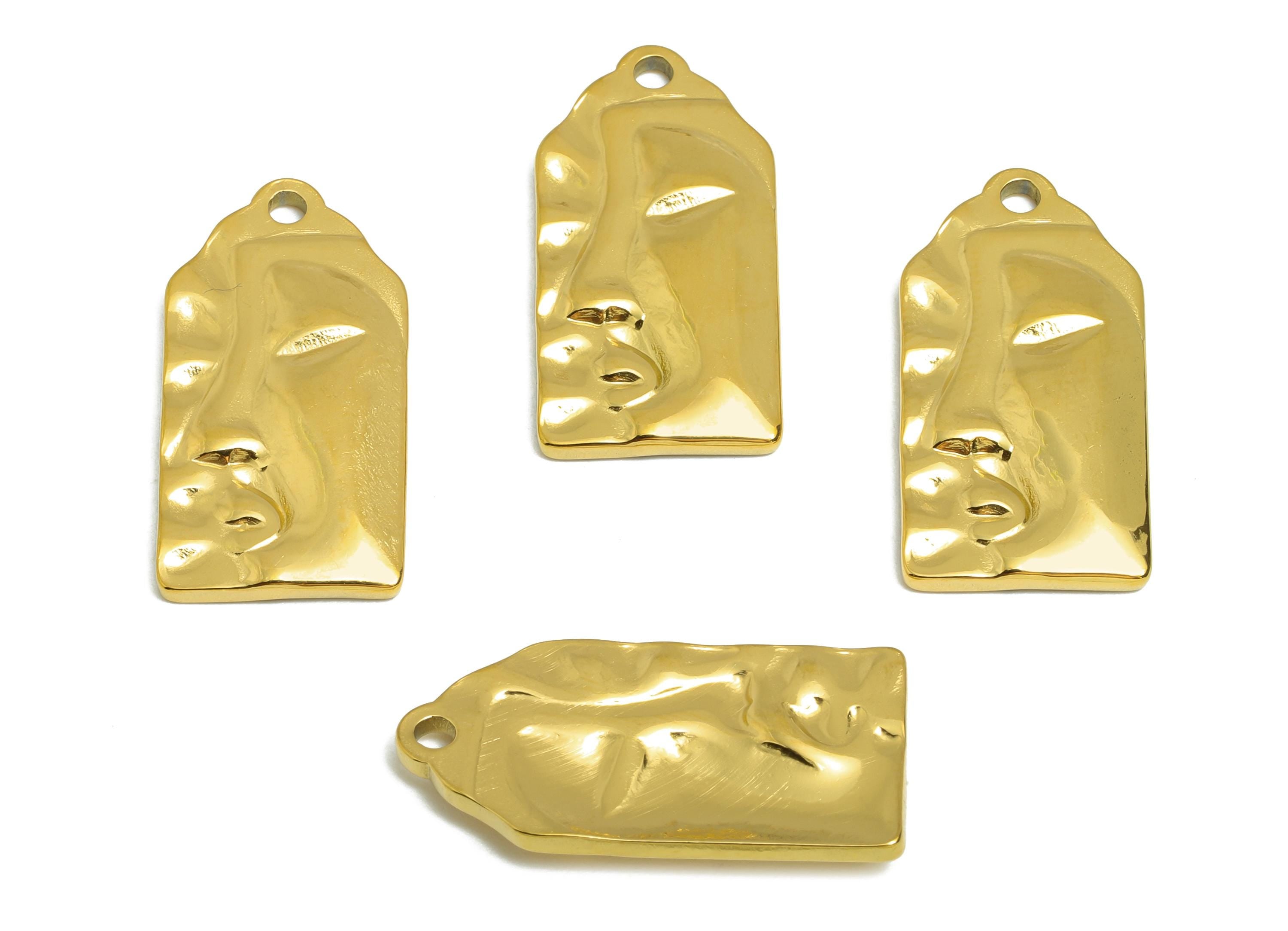 Abstract Face Pendant - Modern Art Face Pendant for Necklace - Geometric Gold Color Face Charm - Stainless Steel - 25x12x2.13mm - SS2109G - DOMEDBAZAAR