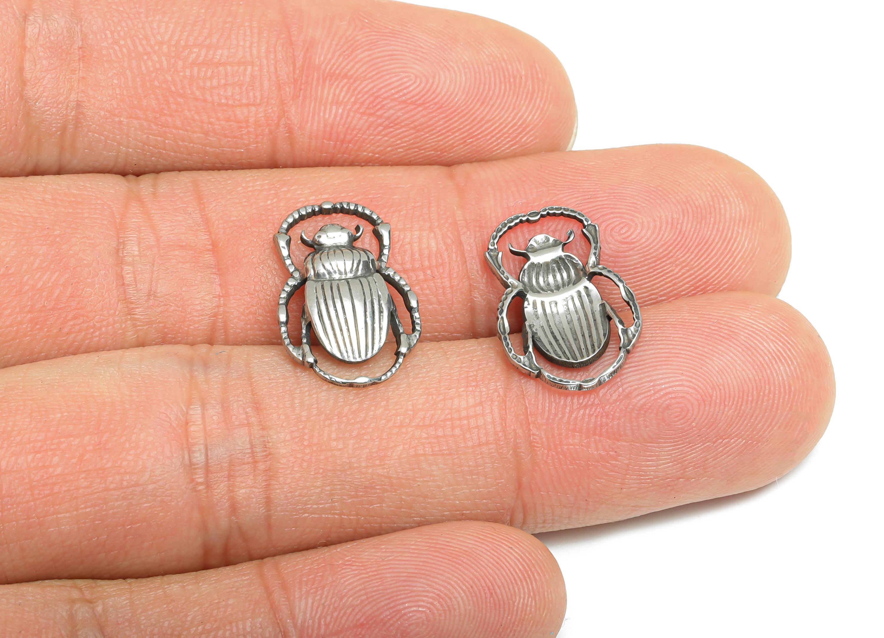 Egyptian Scarab Charm - Steel Scarab Beetle Charm - Sacred Beetle Amulet Charm For DIY Making - Stainless Steel - 17x11x2.09mm - SS2120 - DOMEDBAZAAR