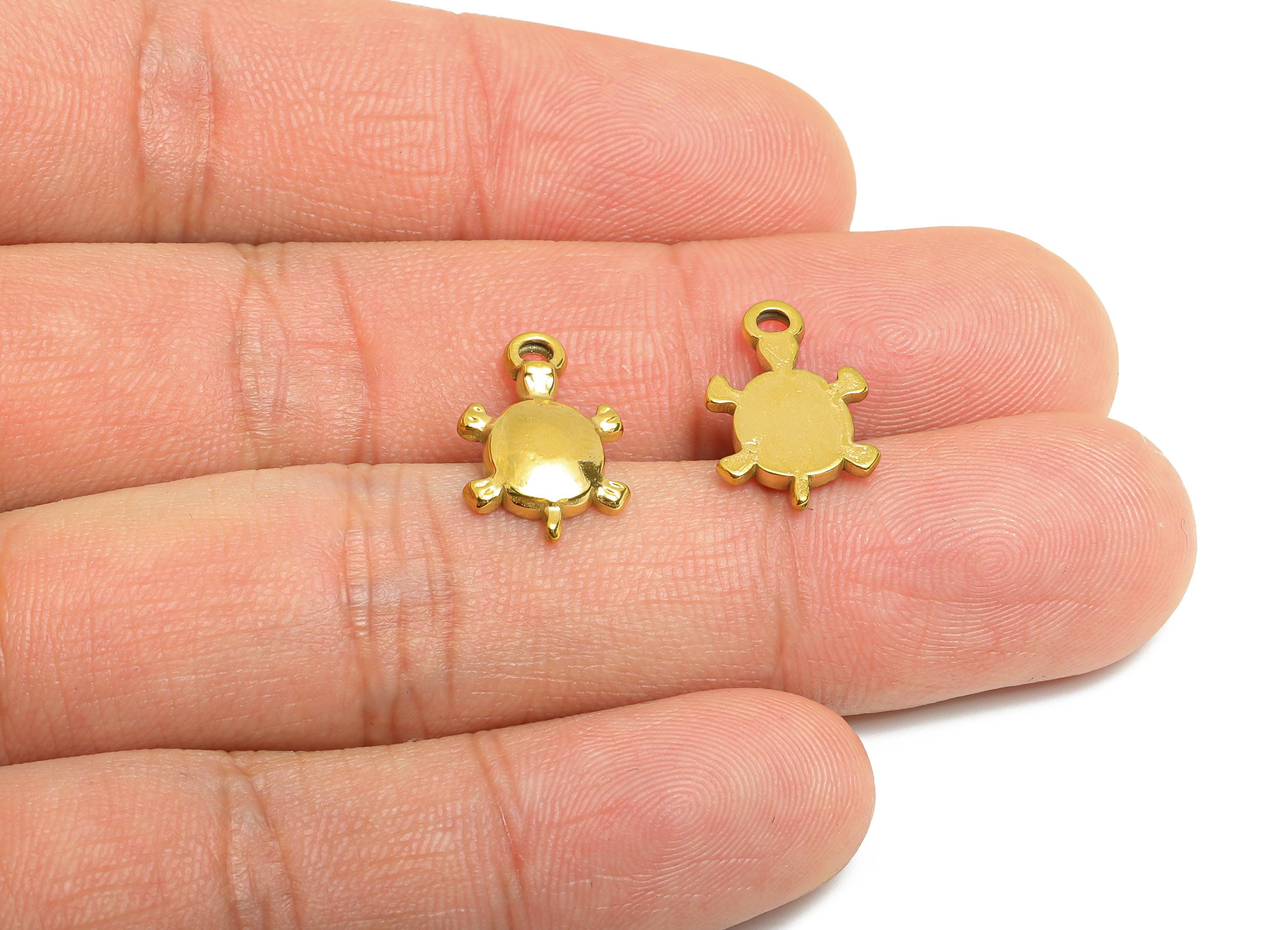 Steel Turtle Charm - Marine Life Animal Pendant - Beach-Themed Turtle Jewelry Component - Gold Tone Plated - 15.88x10.4x2.6mm - SS2122G - DOMEDBAZAAR