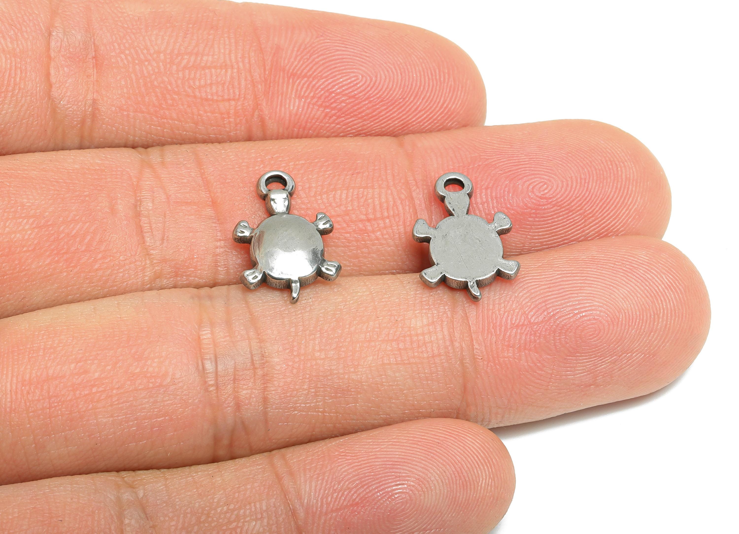 Steel Turtle Charms - Marine Life Turtle Pendant - Beach-Themed Animal Jewelry Component - Steel Findings - 15.88x10.4x2.6mm - SS2122 - DOMEDBAZAAR