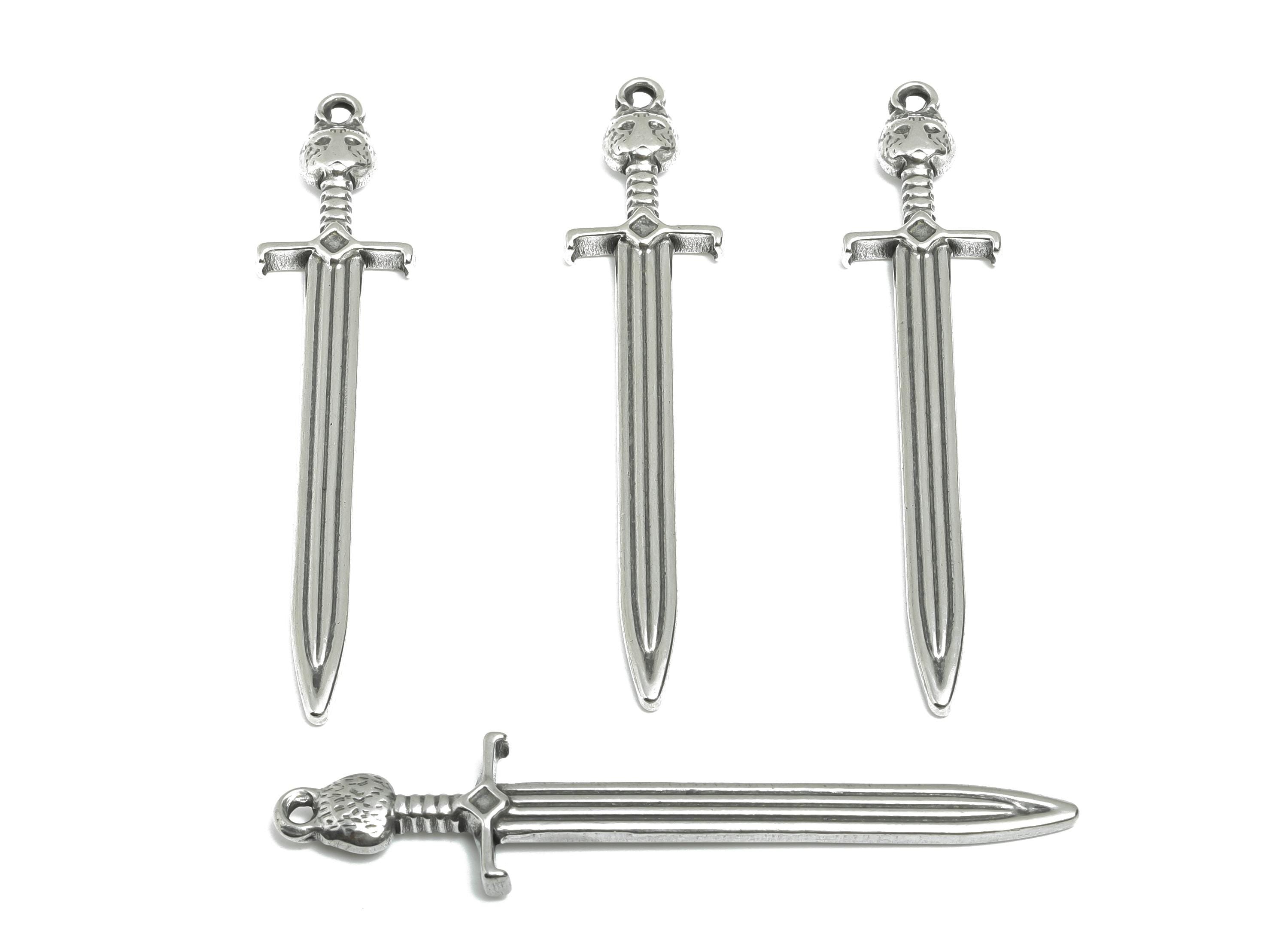 Steel Sword Pendant - Steel Medieval Sword Charm - Gothic Dagger Necklace For DIY Making - Excalibur Sword Charm - 66x14x4.21mm - SS2102 - DOMEDBAZAAR