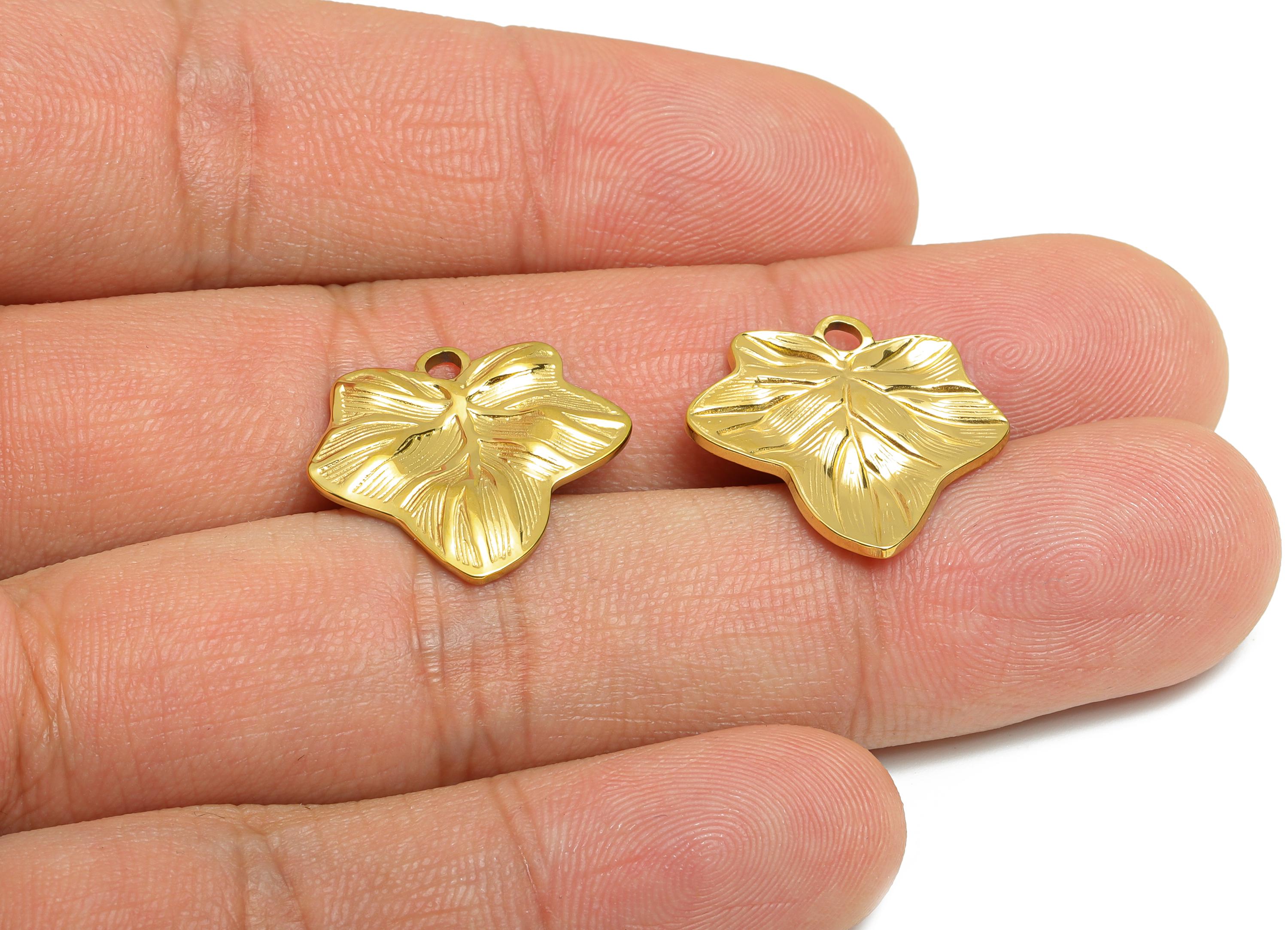 Steel Ivy Leaf Charm - Elegant Leaf Necklace Charm - Stainless Steel Leaf Charm - Vine Leaf Pendant - Gold Tone Plating - 18x19x2mm -SS2128G