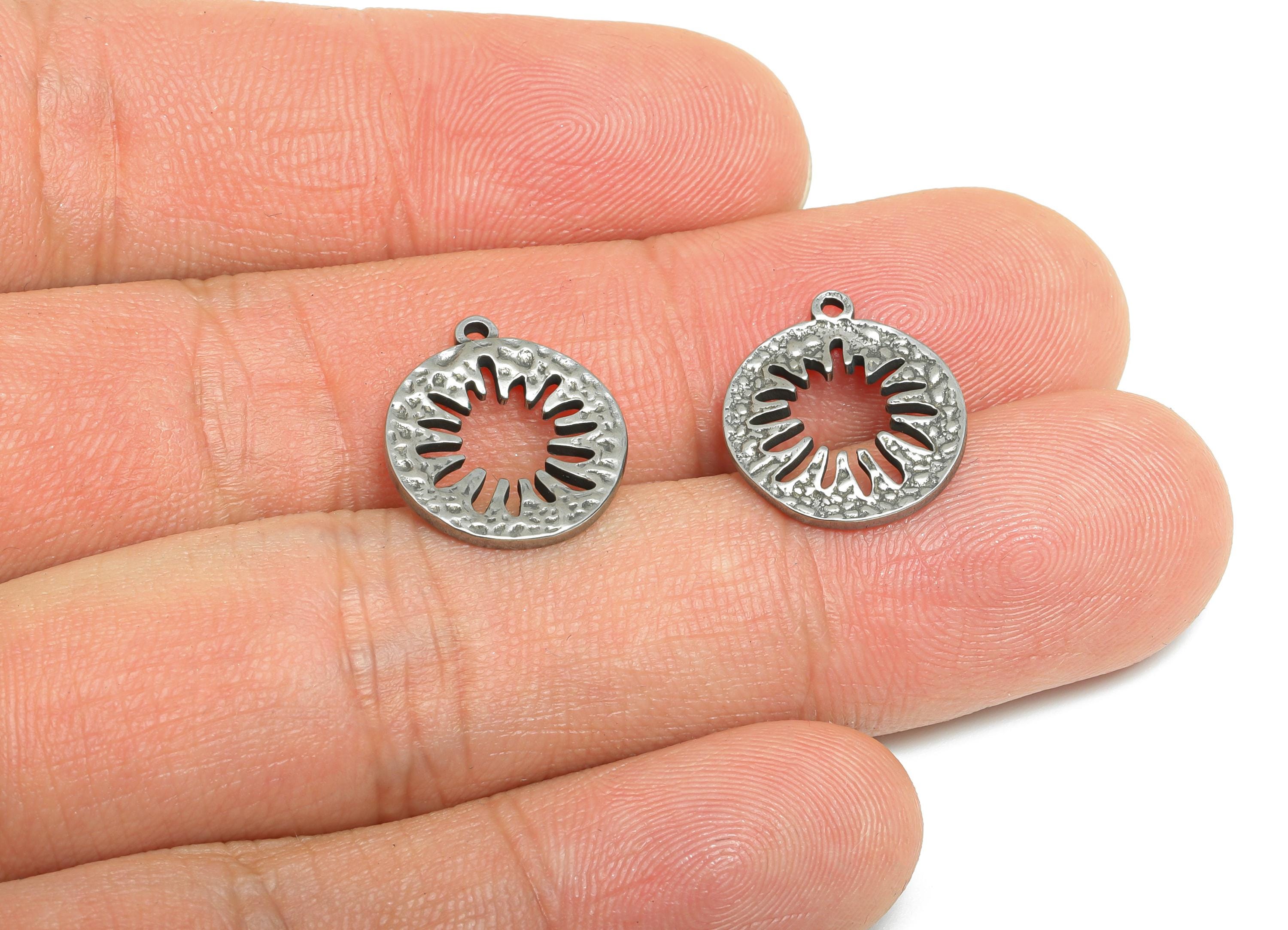 Steel Sunburst Pendant - Solar Circle Charm For Necklace - Stainless Steel Charm -Celestial Sun Amulet - Sunbeam Pendant - 15x14x1mm -SS2115 - DOMEDBAZAAR