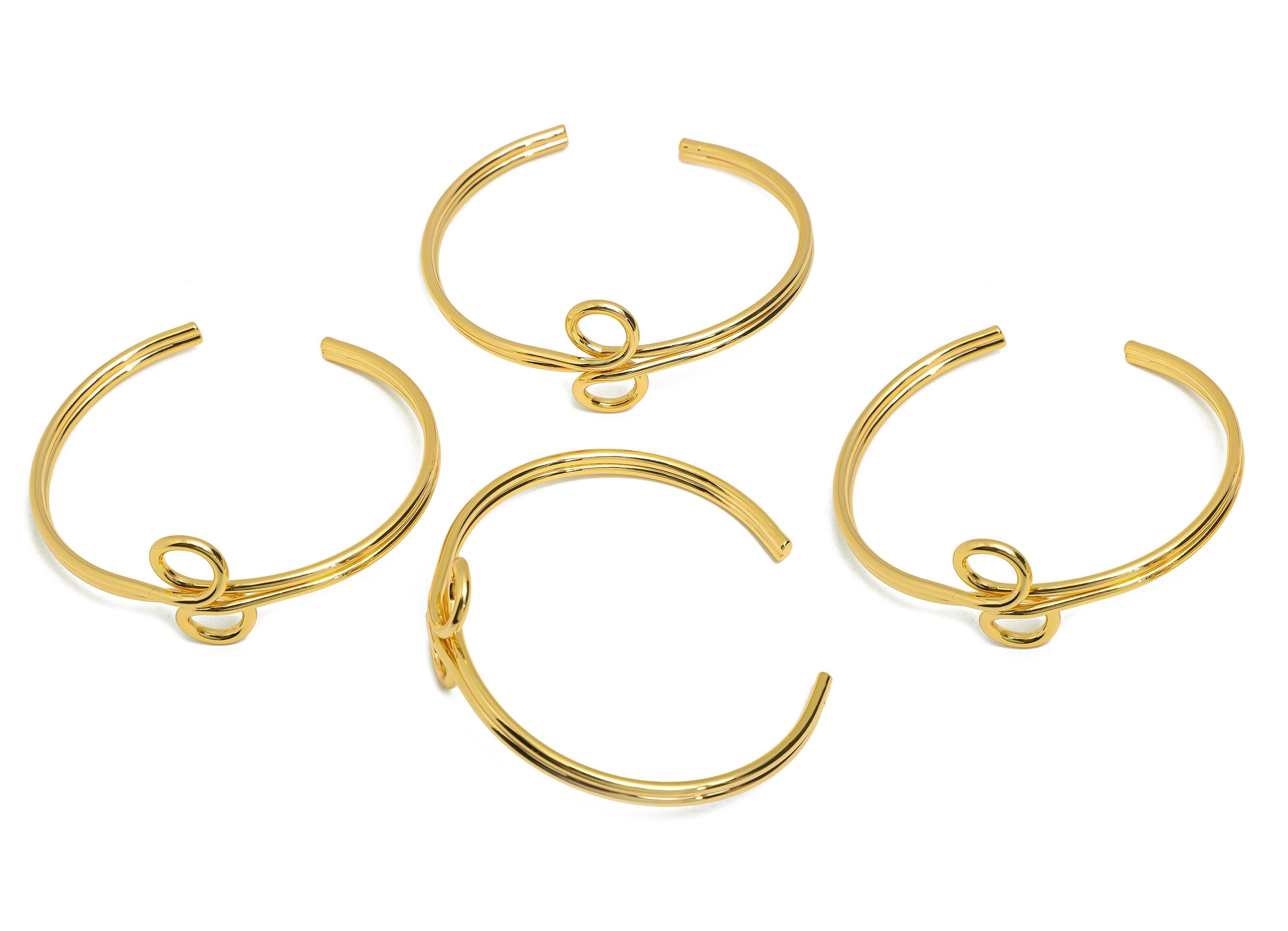 Open Cuff Bracelet - Brass Gold Wire Cuff Bracelet For Women - Adjustable Wire Cuff Jewelry - Bangle Swirl Detail - 60x55x22mm - RGP10794 - DOMEDBAZAAR