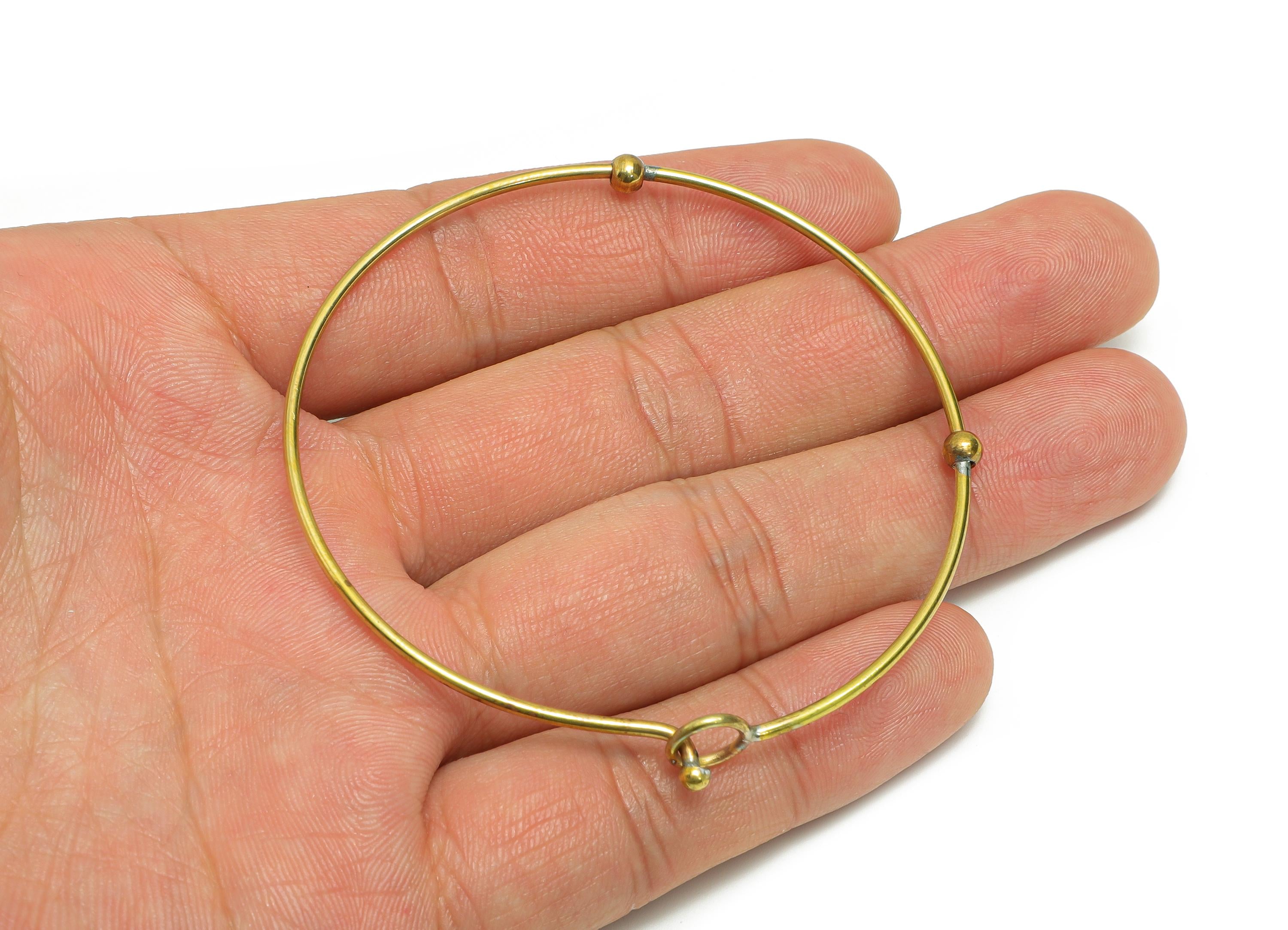 Adjustable Wire Bracelet With Beads - Raw Brass Beaded Bangle Bracelet For Women - Elegant Brass Bangle With Bead Accent - 65x65x3mm-PP11254 - DOMEDBAZAAR