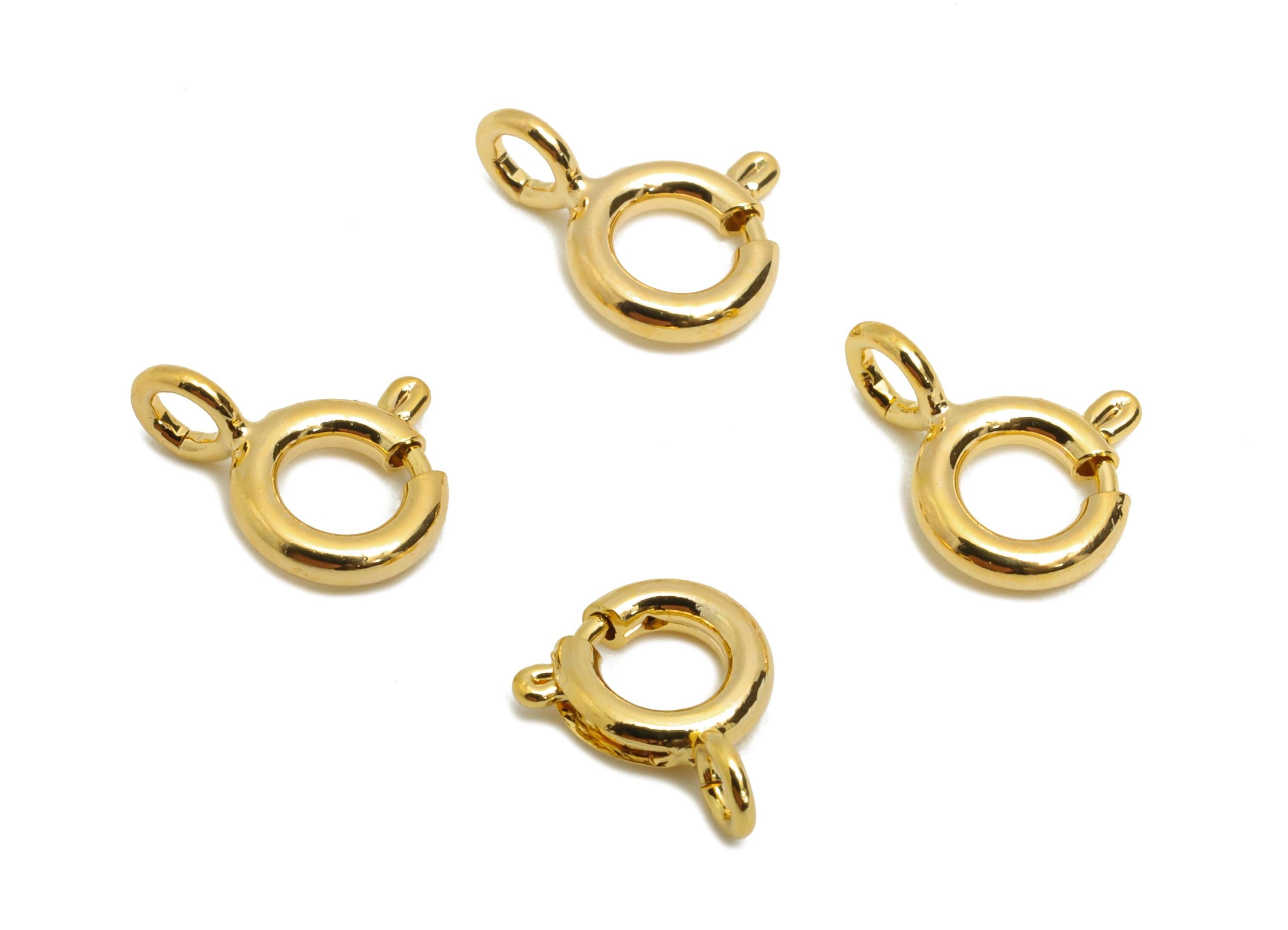 Brass Round Spring Ring Clasp - Spring Ring Clasp with Loop - Gold 8mm Circle Trigger Clasp - 18K Real Gold Plated - 8.8x6.8x1mm - RGP10424 - DOMEDBAZAAR