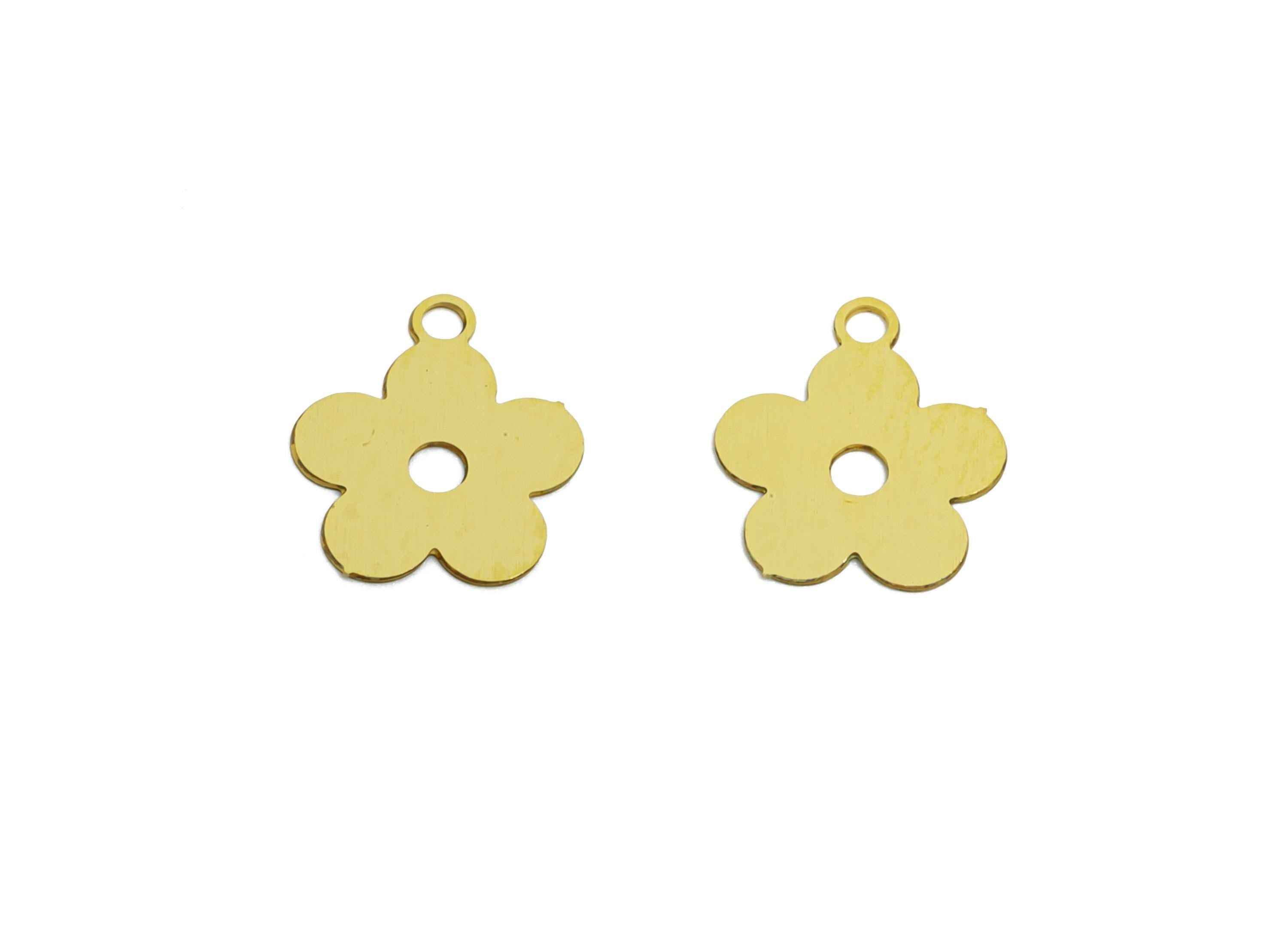 0.3mm Brass Flower Tag - Extender Chain Ends - Chain Extension Ends - Raw Brass Botanical Flower Tag - Jewelry DIY - 8.7x7.5x0.3mm - JJC5099 - DOMEDBAZAAR