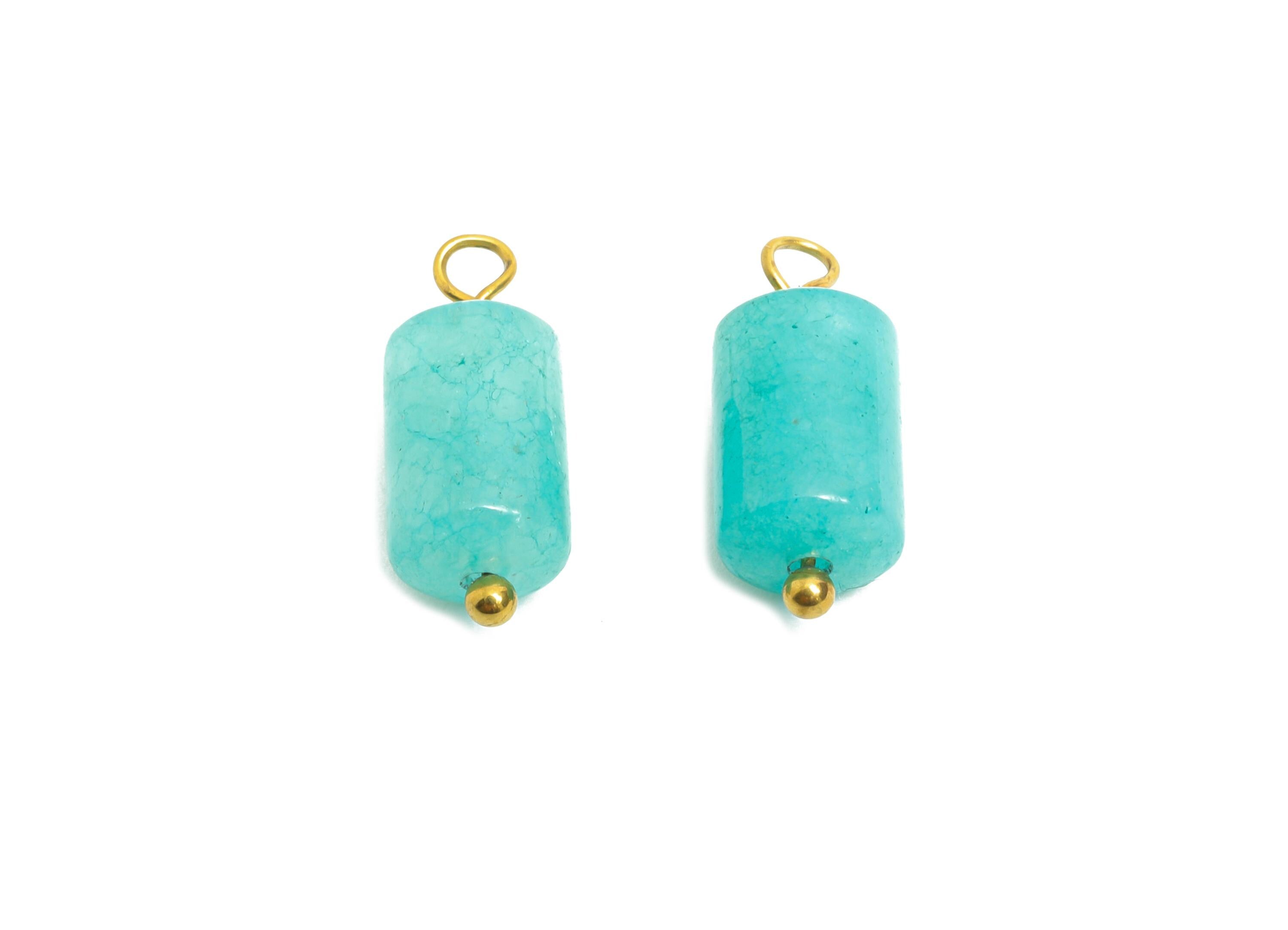 Amazonite Natural Stone Charms - Steel Amazonite Barrel Pendant - Natural Stone Jewelry - 18K Gold Vacuum Plated - 15.7x6.2x6.2mm - NS3012 - DOMEDBAZAAR