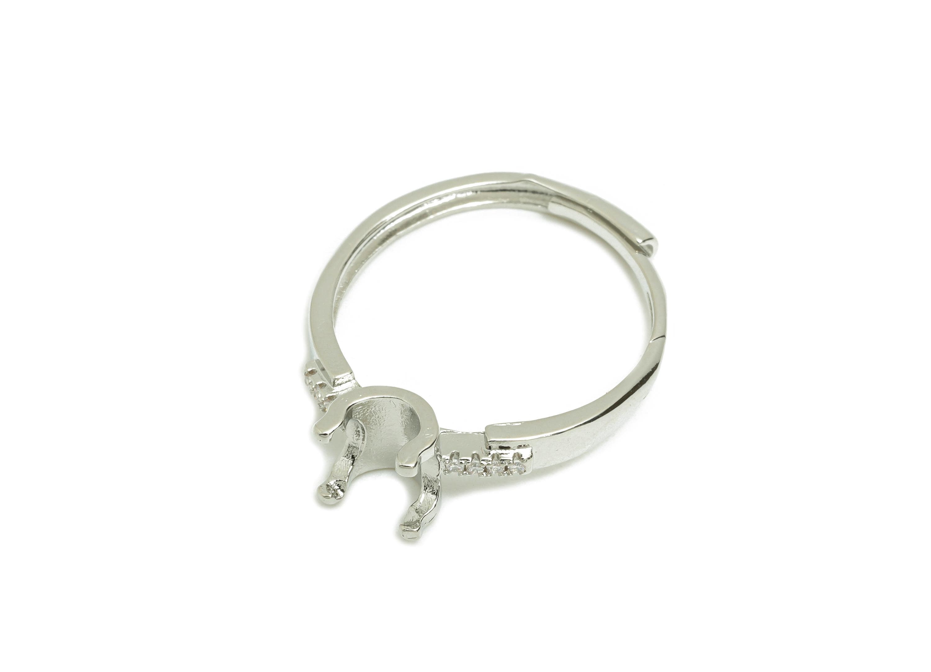 Prong Setting Ring For Gemstones - Adjustable Zircon Ring Base For DIY Jewelry - Silver Tone Plating - Classic Solitaire Ring - RGP10773 - DOMEDBAZAAR
