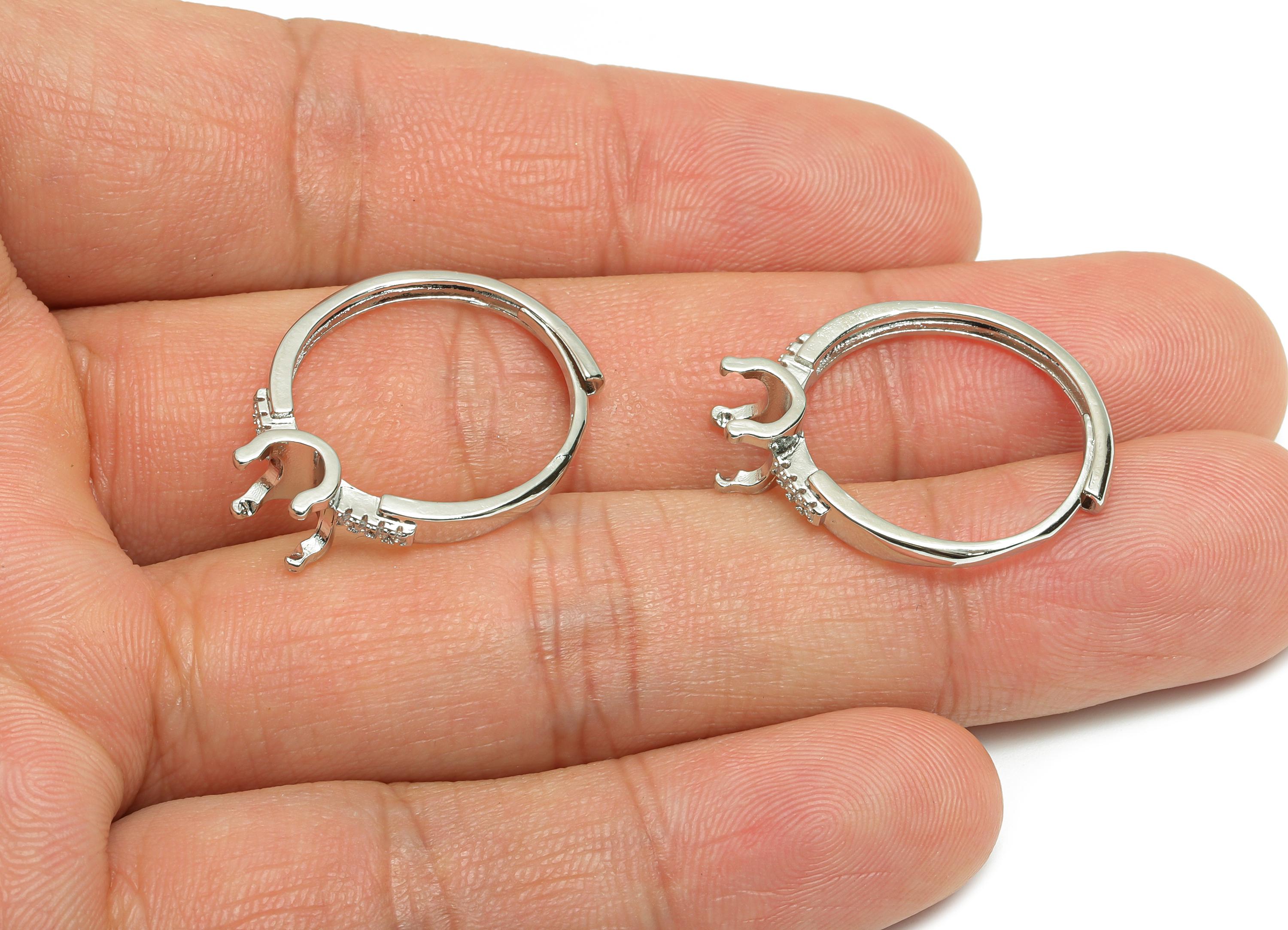 Prong Setting Ring For Gemstones - Adjustable Zircon Ring Base For DIY Jewelry - Silver Tone Plating - Classic Solitaire Ring - RGP10773 - DOMEDBAZAAR