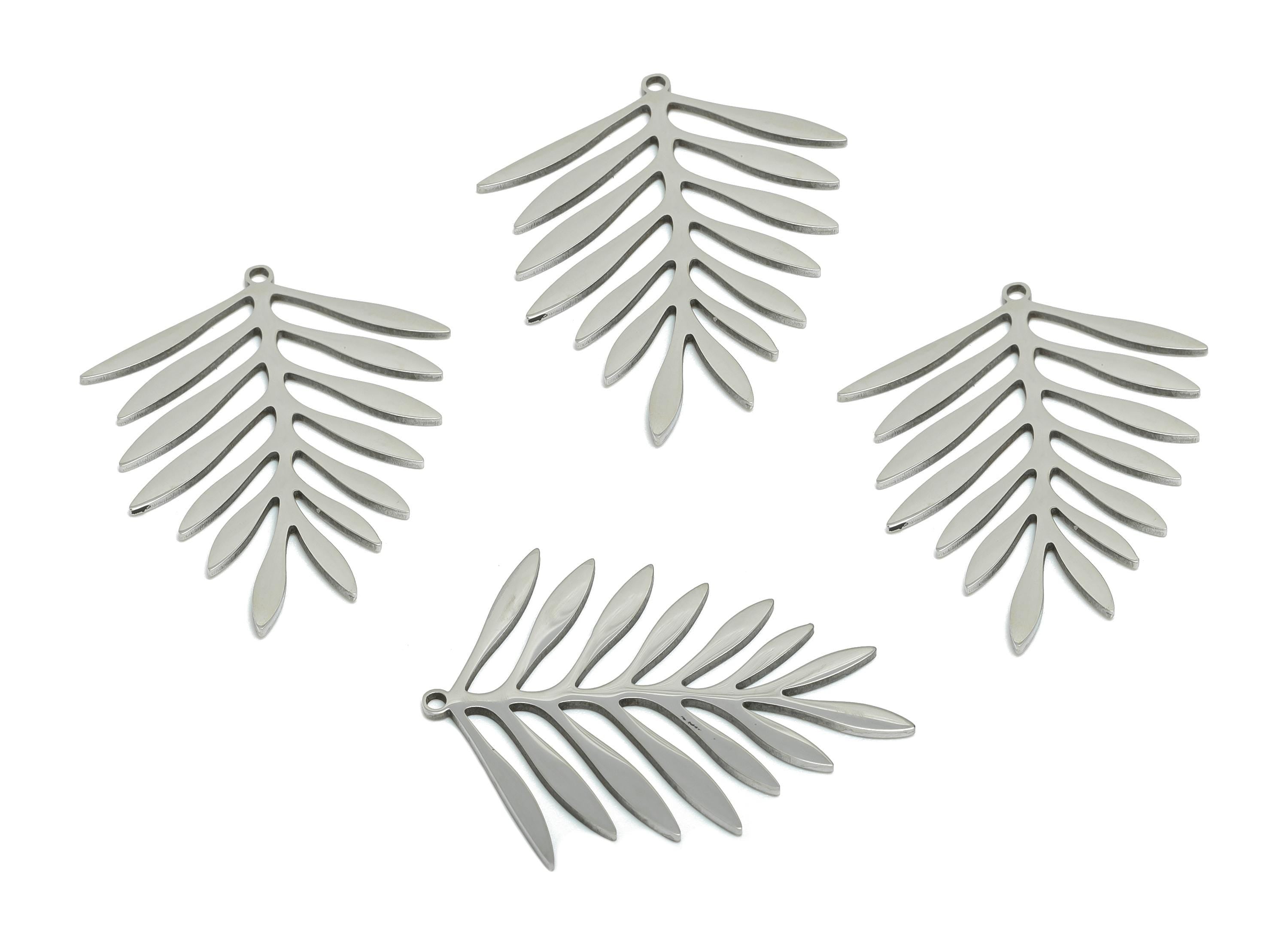 Steel Leaf Earring Charm - Steel Botanical Jewelry Charm - Lightweight Openwork Leaf Jewelry Supply - Stainless Steel - 30x24x0.9mm - SS2646 - DOMEDBAZAAR