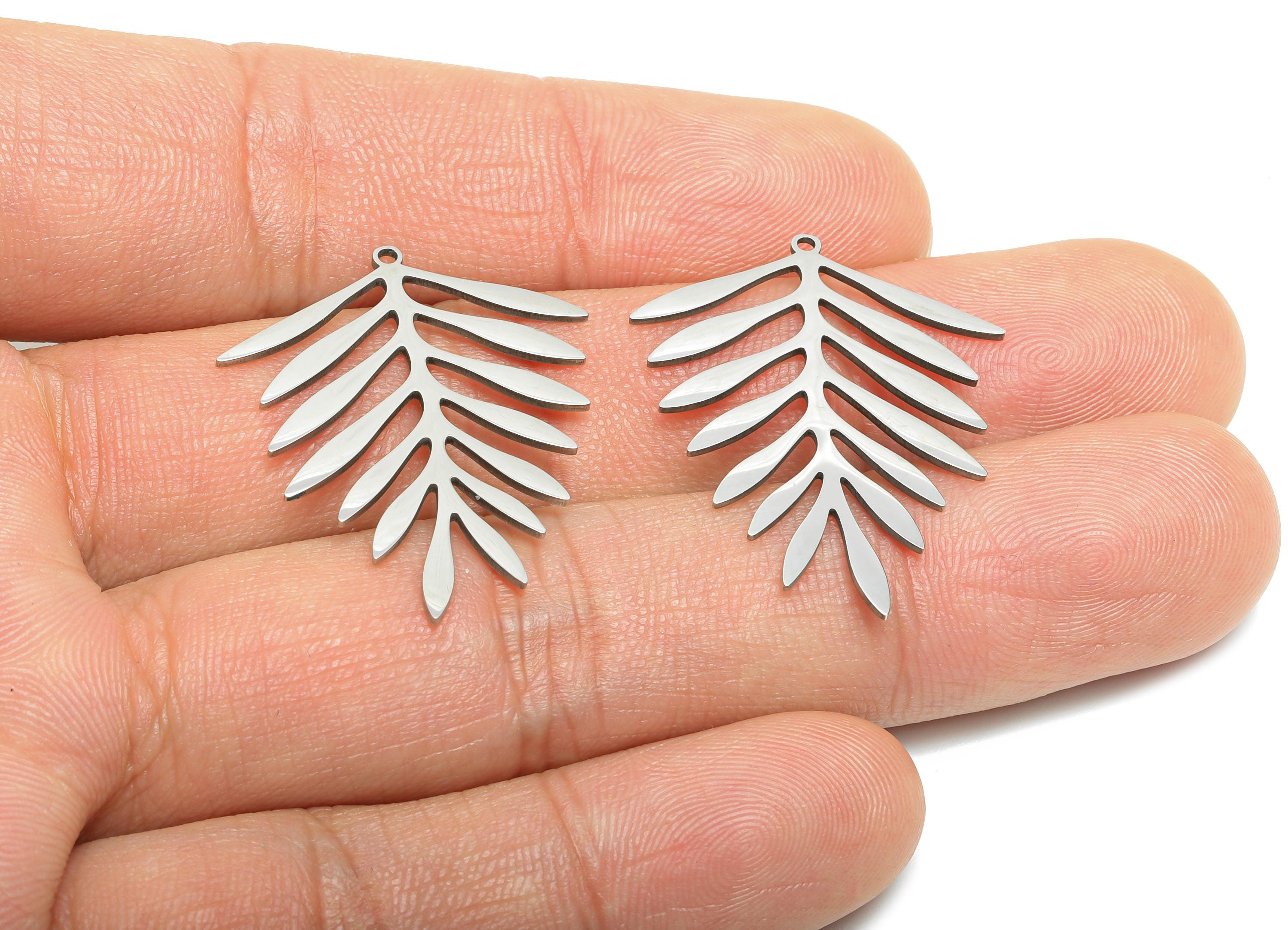 Steel Leaf Earring Charm - Steel Botanical Jewelry Charm - Lightweight Openwork Leaf Jewelry Supply - Stainless Steel - 30x24x0.9mm - SS2646 - DOMEDBAZAAR