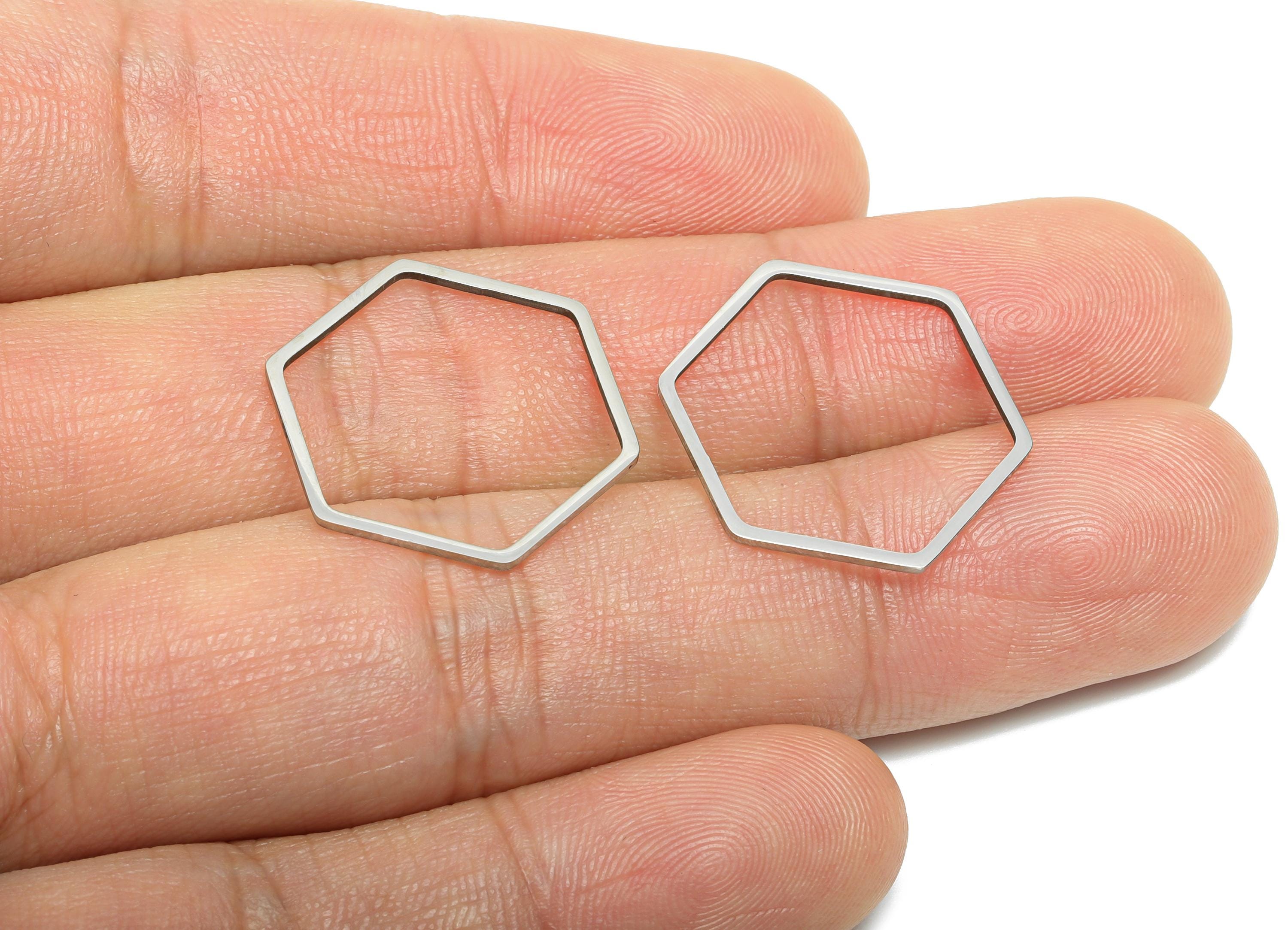 22mm Steel Hexagon Ring Earring Charm - Geometric Jewelry Connector for DIY Making - Lightweight Hollow Hexagon Charm -22x19.8x0.9mm -SS2679 - DOMEDBAZAAR