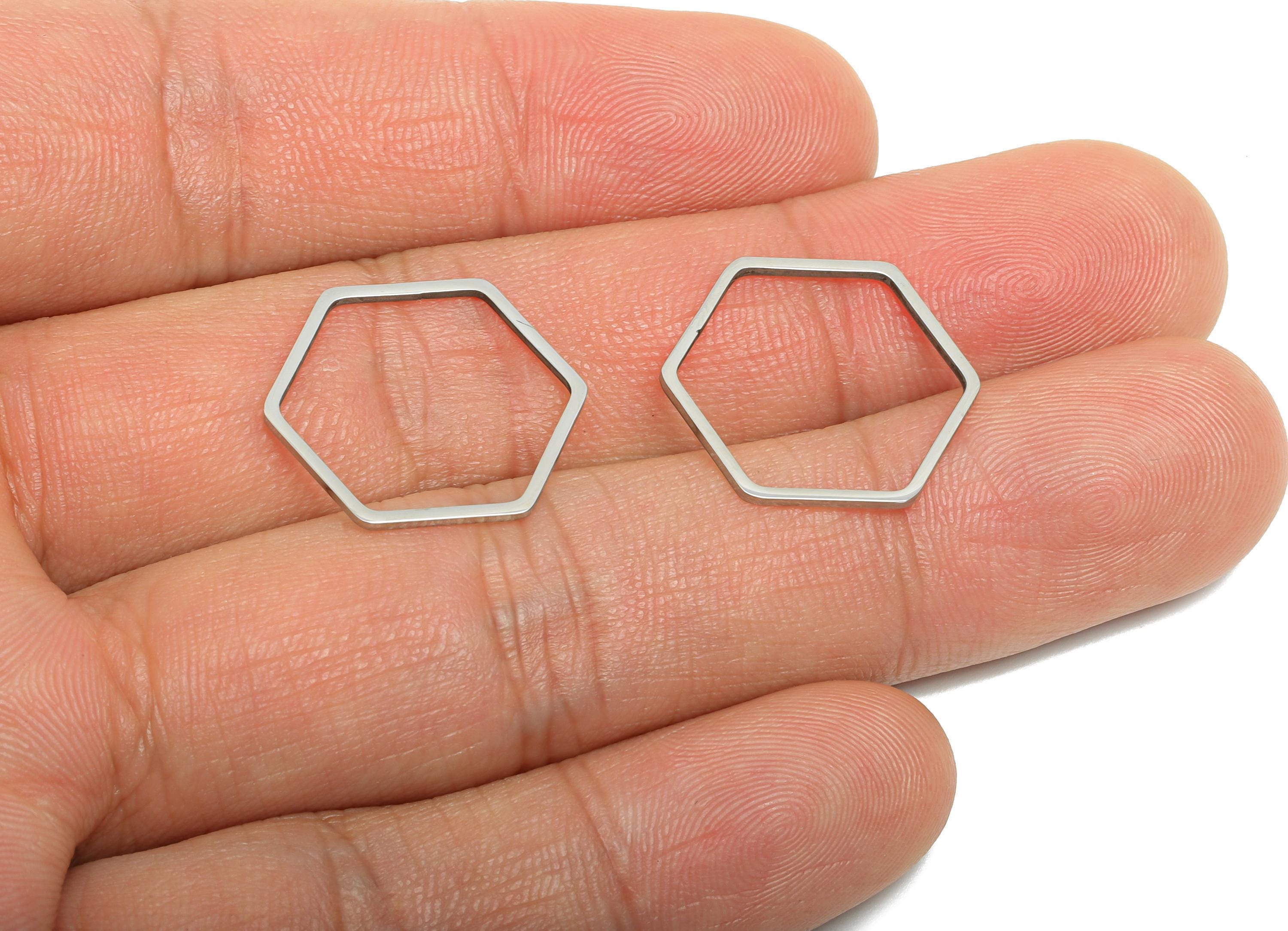 20mm Steel Hexagon Ring Earring Charm - Geometric Jewelry Connector for DIY Making - Lightweight Hollow Hexagon Charm -20x17.8x0.9mm -SS2680 - DOMEDBAZAAR