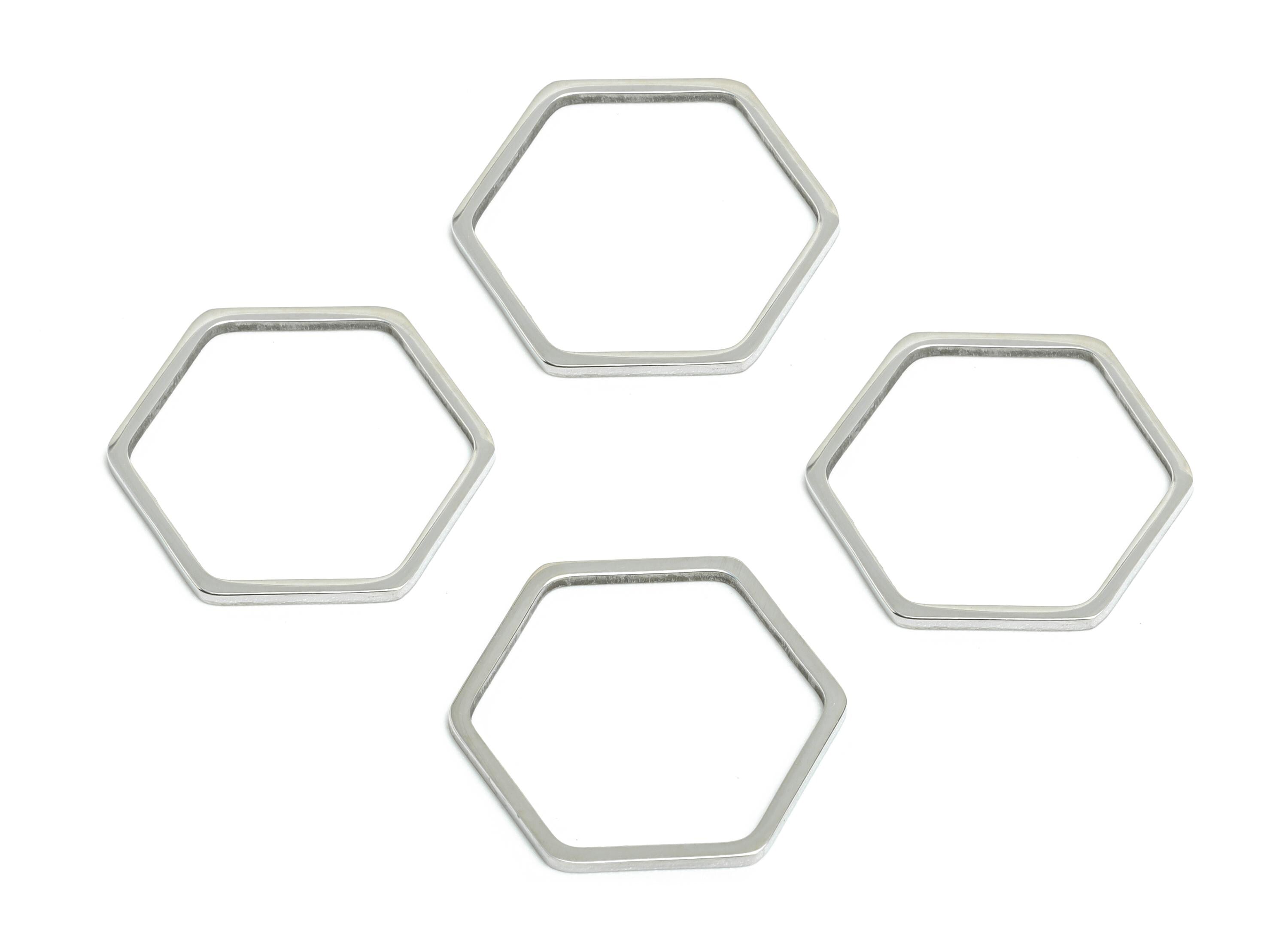 18mm Steel Hexagon Ring Earring Charm - Geometric Jewelry Connector for DIY Making - Lightweight Hollow Hexagon Charm-17.8x15.8x0.9mm-SS2681 - DOMEDBAZAAR