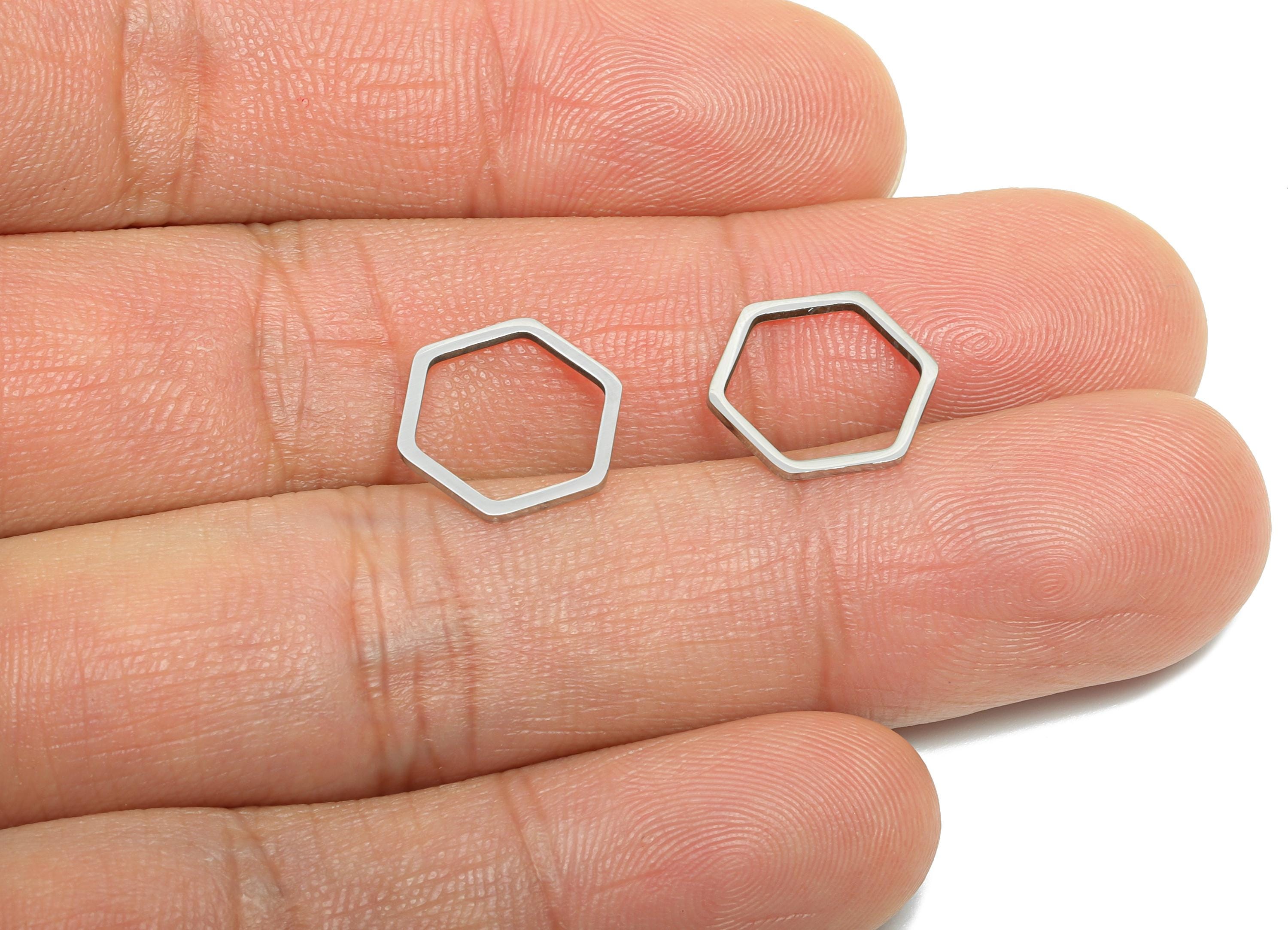 13mm Steel Hexagon Ring Earring Charm - Geometric Jewelry Connector for DIY Making - Lightweight Hollow Hexagon Charm - 13x11.8x0.9mm-SS2683 - DOMEDBAZAAR