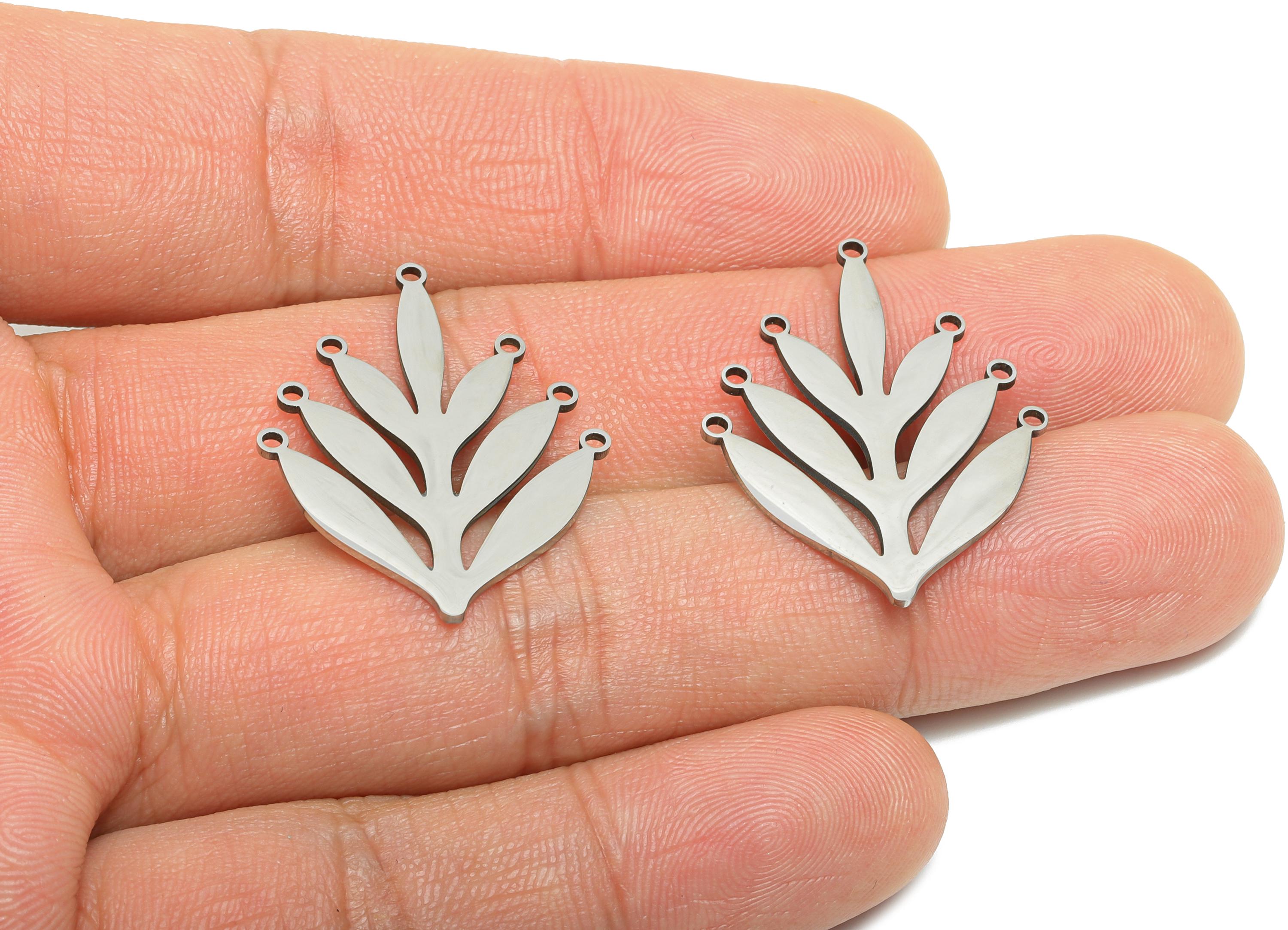 Leaf Pendant Connector - Steel Boho Botanical Jewelry Supply - Fern Leaf Charm - Geometric Leaf Dangle Charm - 30x22.94x0.98mm - SS2631 - DOMEDBAZAAR