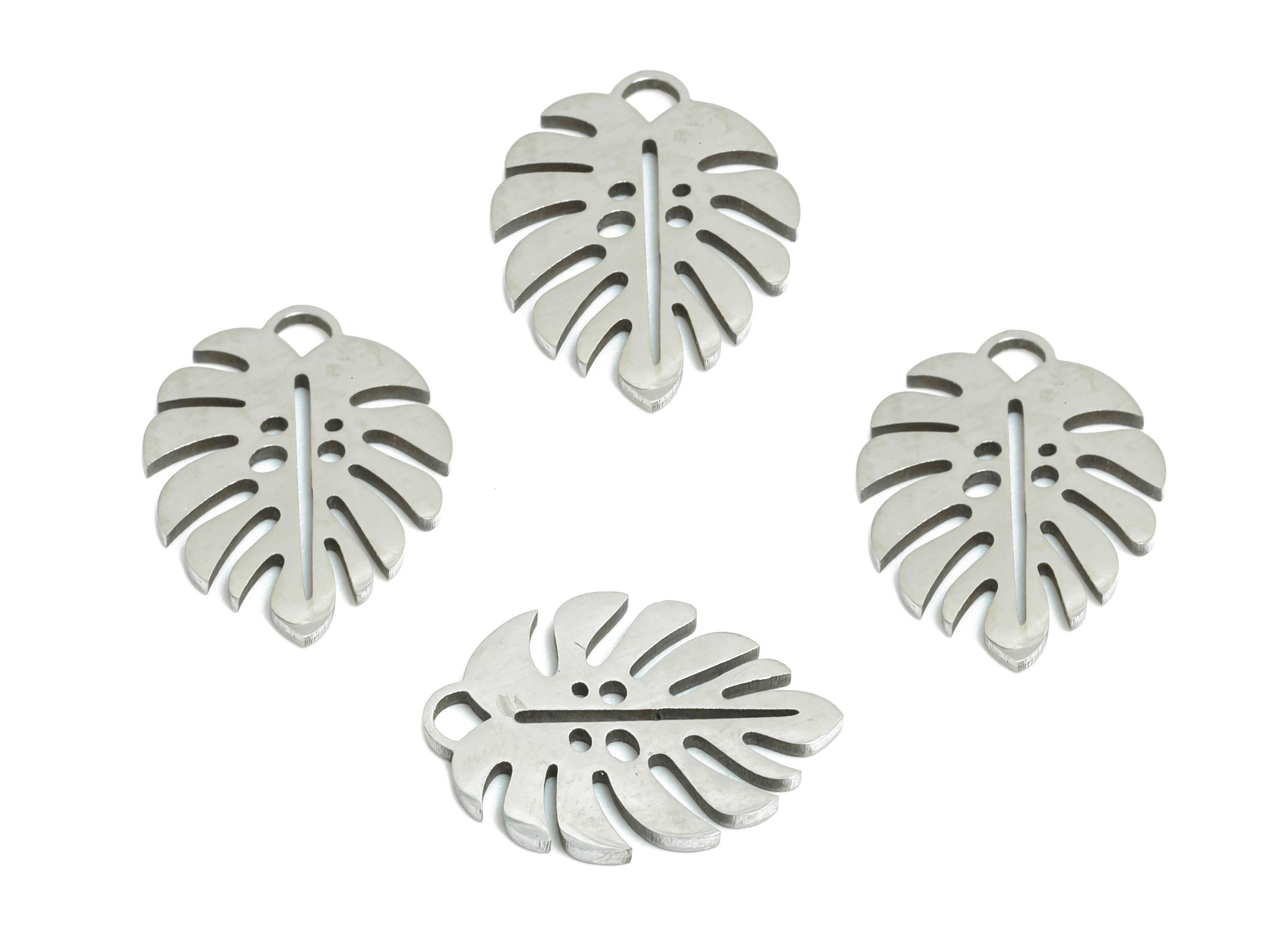 Monstera Leaf Pendant - Steel Tropical Leaf Jewelry - Botanical Jewelry Supply - Steel Boho Charm - Nature Jewelry - 14x10x0.98mm - SS2650 - DOMEDBAZAAR