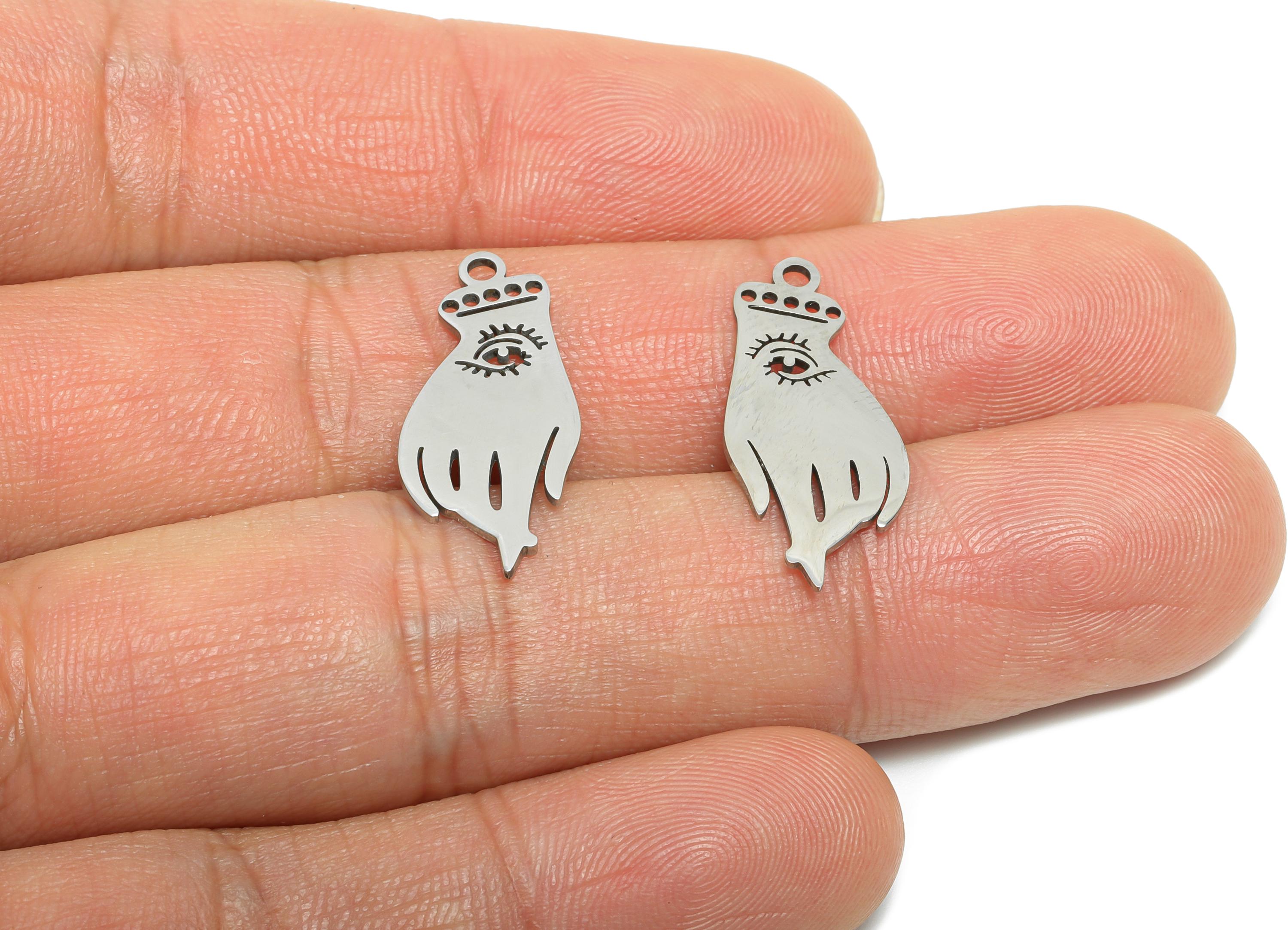 Hamsa Hand Pendant - Stainless Steel Esoteric Symbol Pendant - All-Seeing Eye Pendant - DIY Jewelry Supplies - 23x10x0.98mm - SS2647 - DOMEDBAZAAR