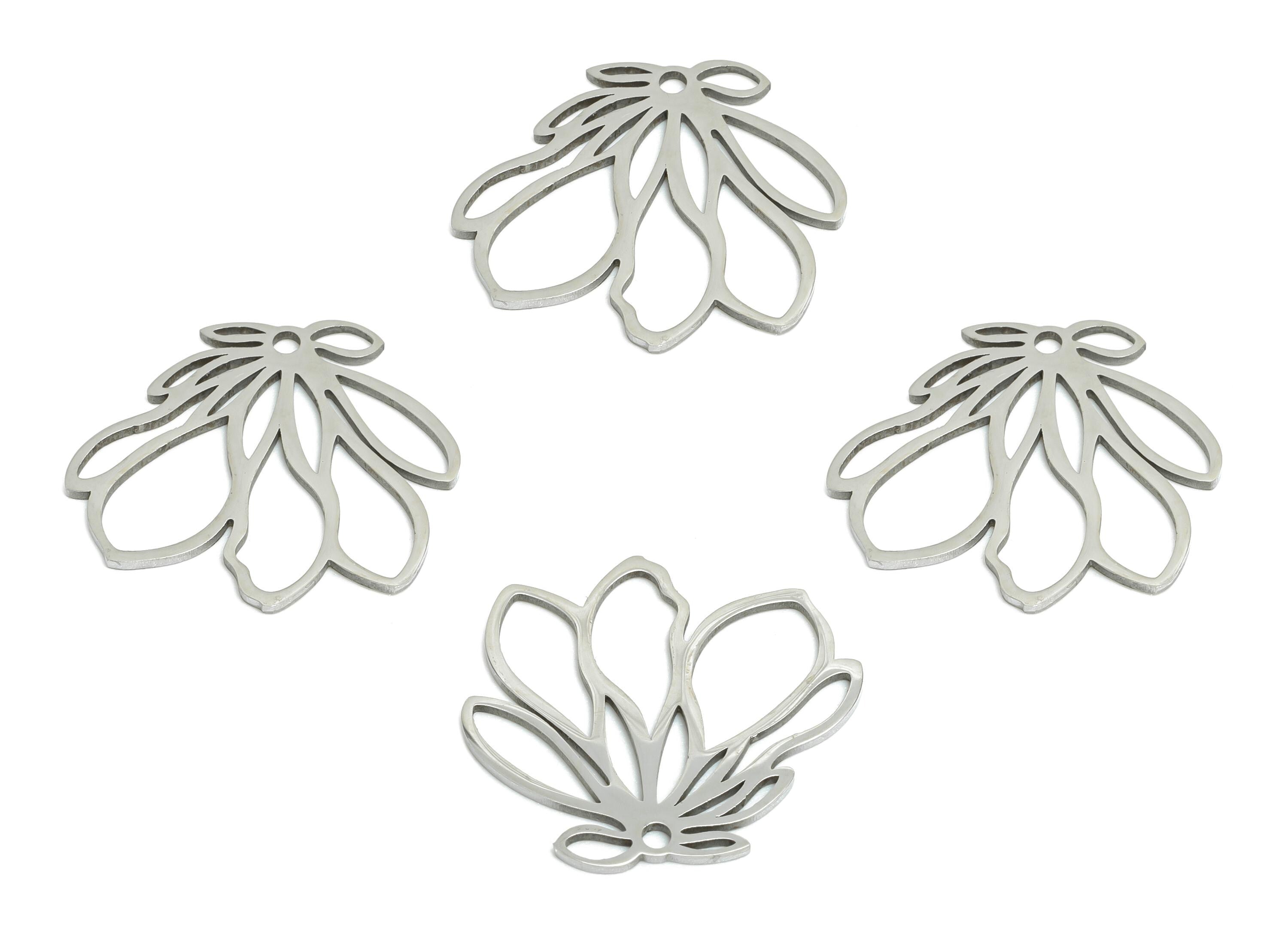 Steel Floral Pendant - Steel Artisan Boho Jewelry - Botanical Jewelry Supply - Stainless Steel Charm - Nature Jewelry - 17.8x20x1mm - SS2632 - DOMEDBAZAAR