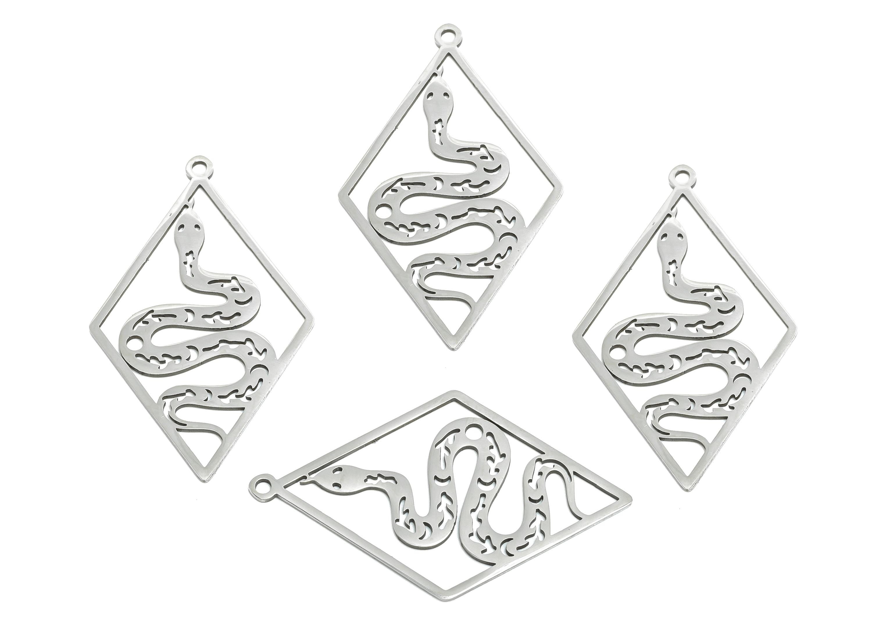 Mystical Snake Charm - Stainless Steel Boho Serpent Amulet - Occult Snake Necklace - DIY Necklace Making Supplies - 41x25x0.98mm - SS2644 - DOMEDBAZAAR