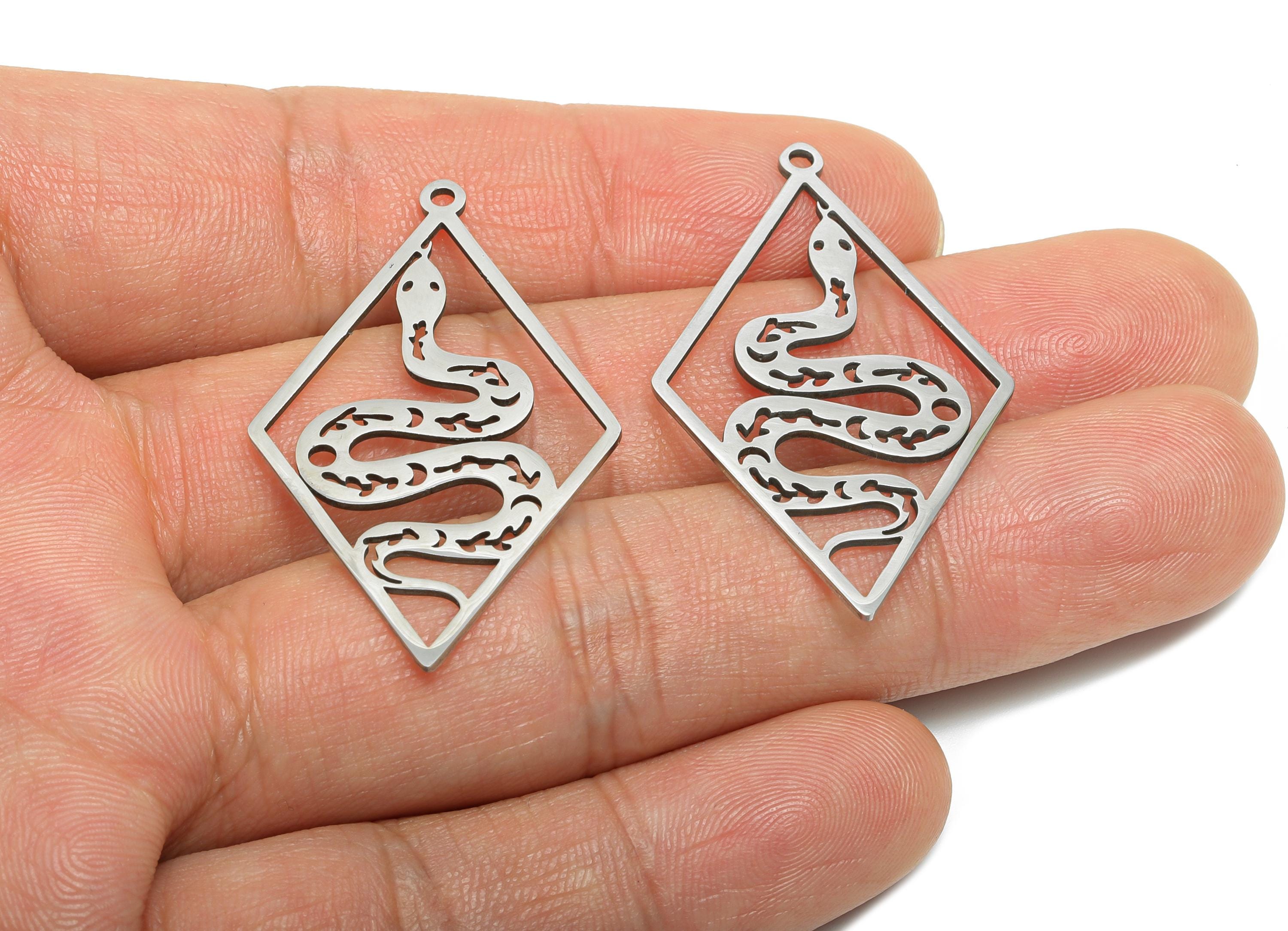 Mystical Snake Charm - Stainless Steel Boho Serpent Amulet - Occult Snake Necklace - DIY Necklace Making Supplies - 41x25x0.98mm - SS2644 - DOMEDBAZAAR