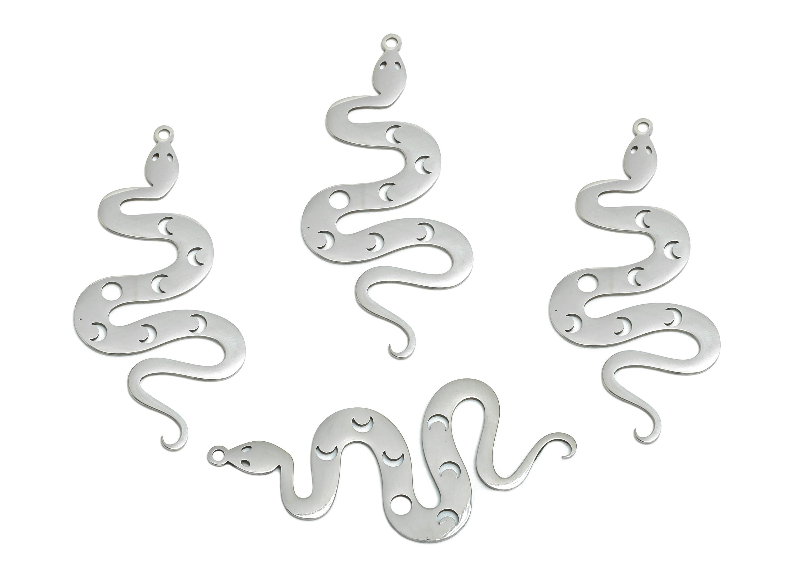 Moon Phase Snake Pendant - Stainless Steel Serpent Amulet - Mystical Serpent Jewelry - DIY Necklace Making - 48.35x21x0.98mm - SS2620 - DOMEDBAZAAR